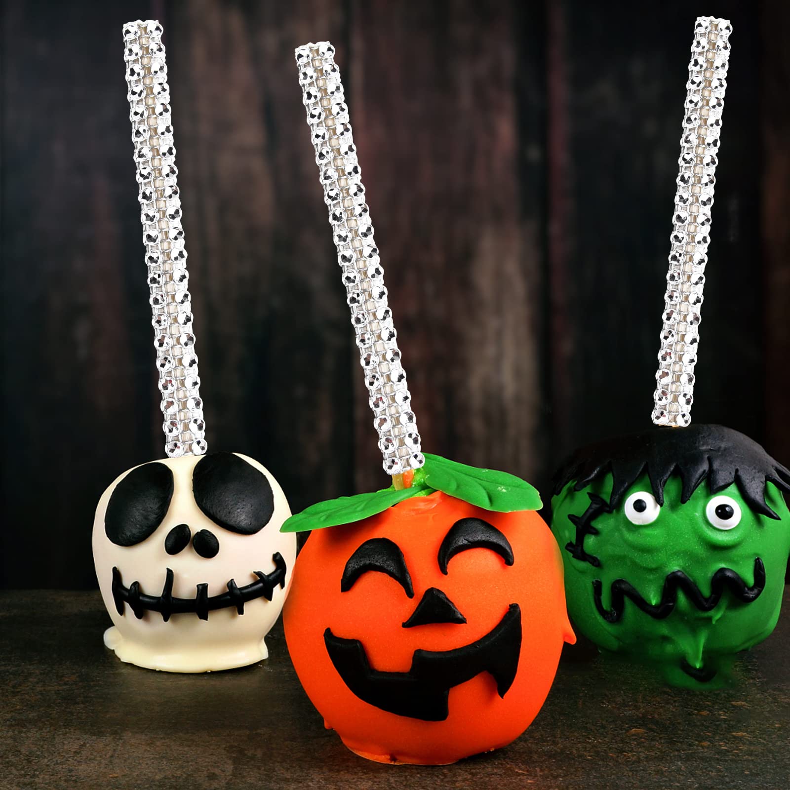 ASTARON 24 Pack Glitter Bling Candy Apple Sticks and Bags - Complete Toffee Apple Making Kit with Glitter Ribbon & Chocolate Apple Packaging - Perfect for Candy Apple Supplies, DIY Treats, Party Favors, Halloween, Christmas and Holiday Gift Giving