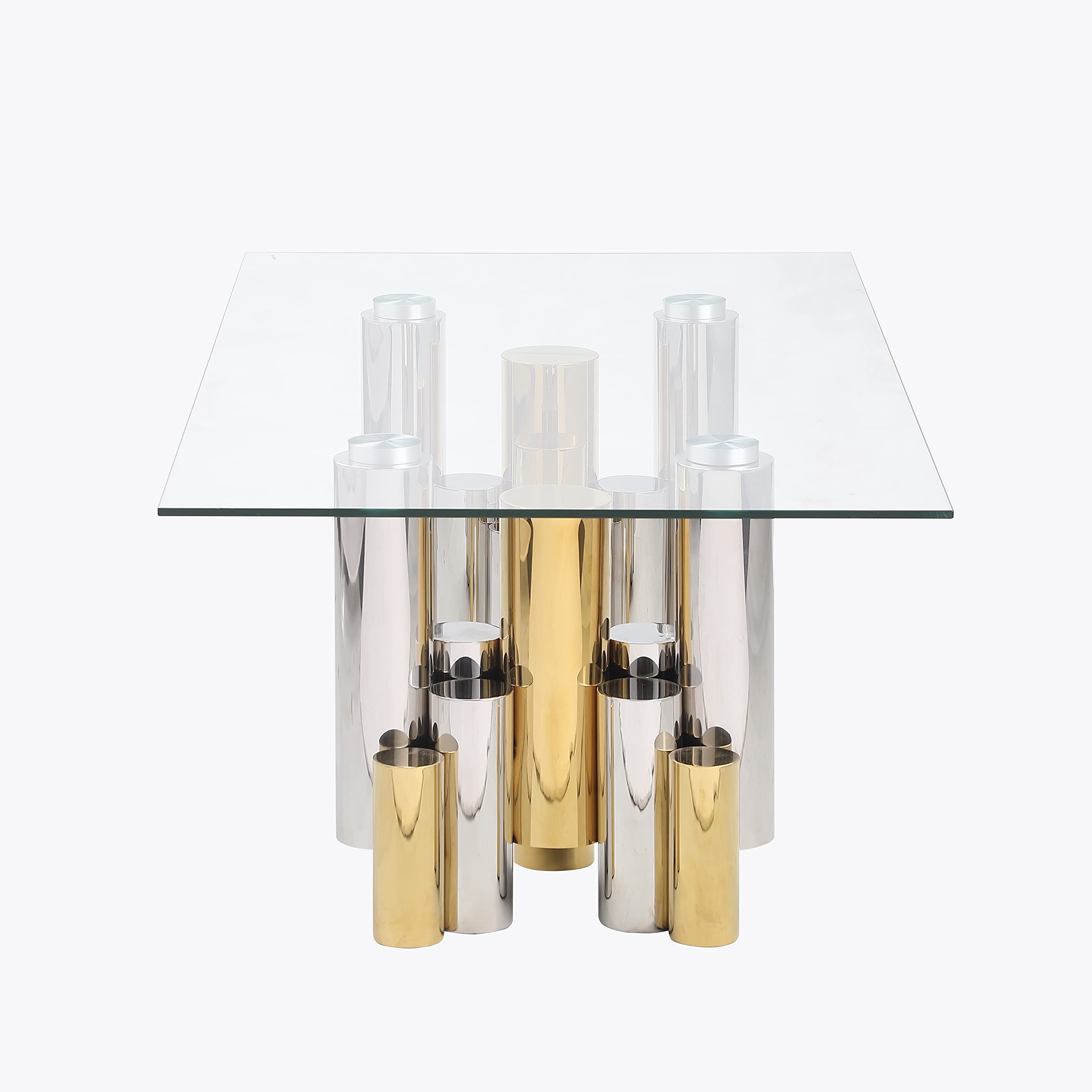 Luxury Clear Glass Coffee Table with Gold/Silver Irregular Stainless Steel Base - Modern Rectangular Living Room Center Table for Home & Office - Perfect for Cocktail Parties, Lounge Decor & Contemporary Interior Design