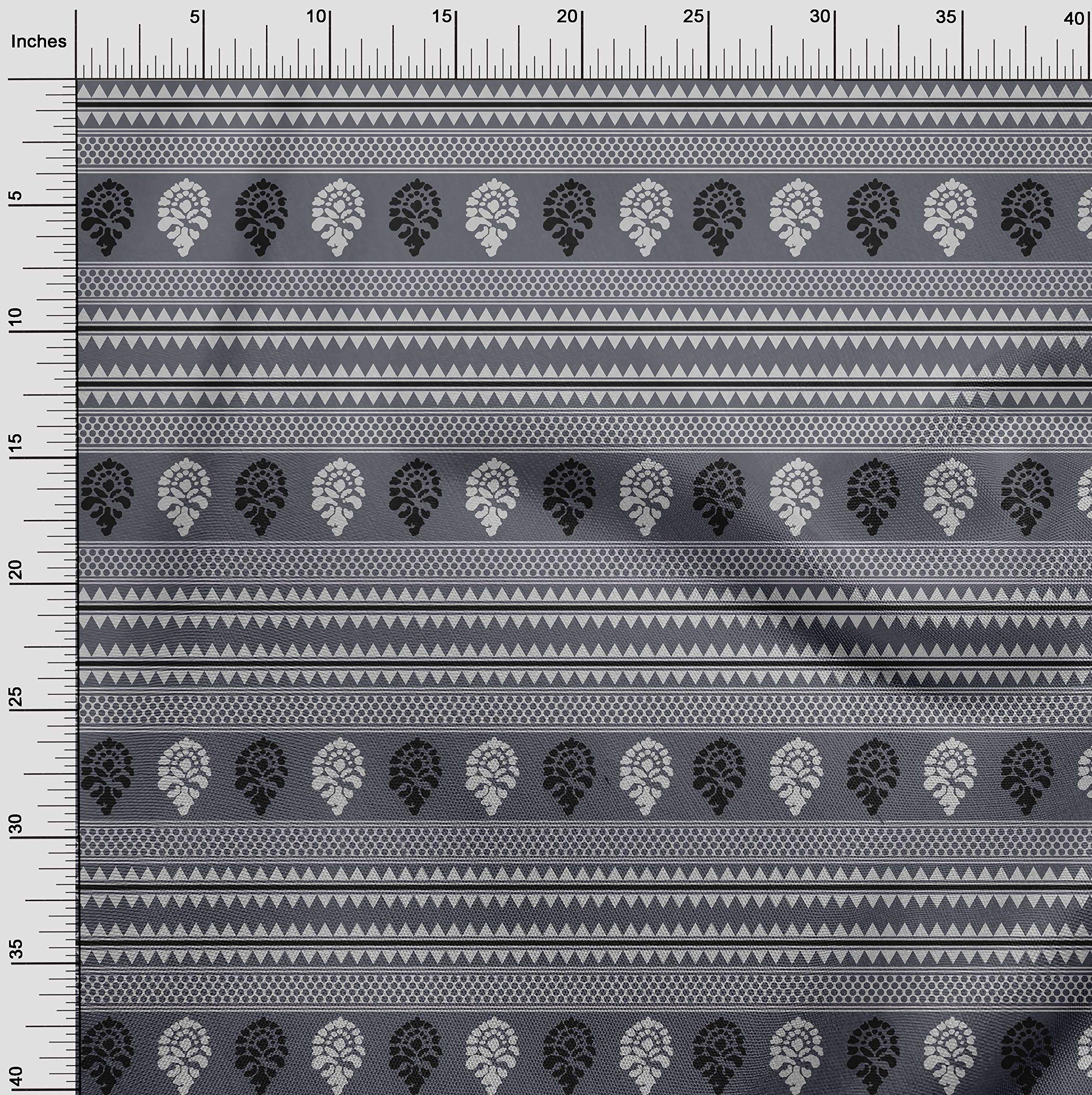 oneOone Polyester Spandex Light Gray Ethnic Block Print Fabric - 56 Inch Wide Dress Material by The Yard | Perfect for DIY Dresses, Skirts, and Cultural Costume Making