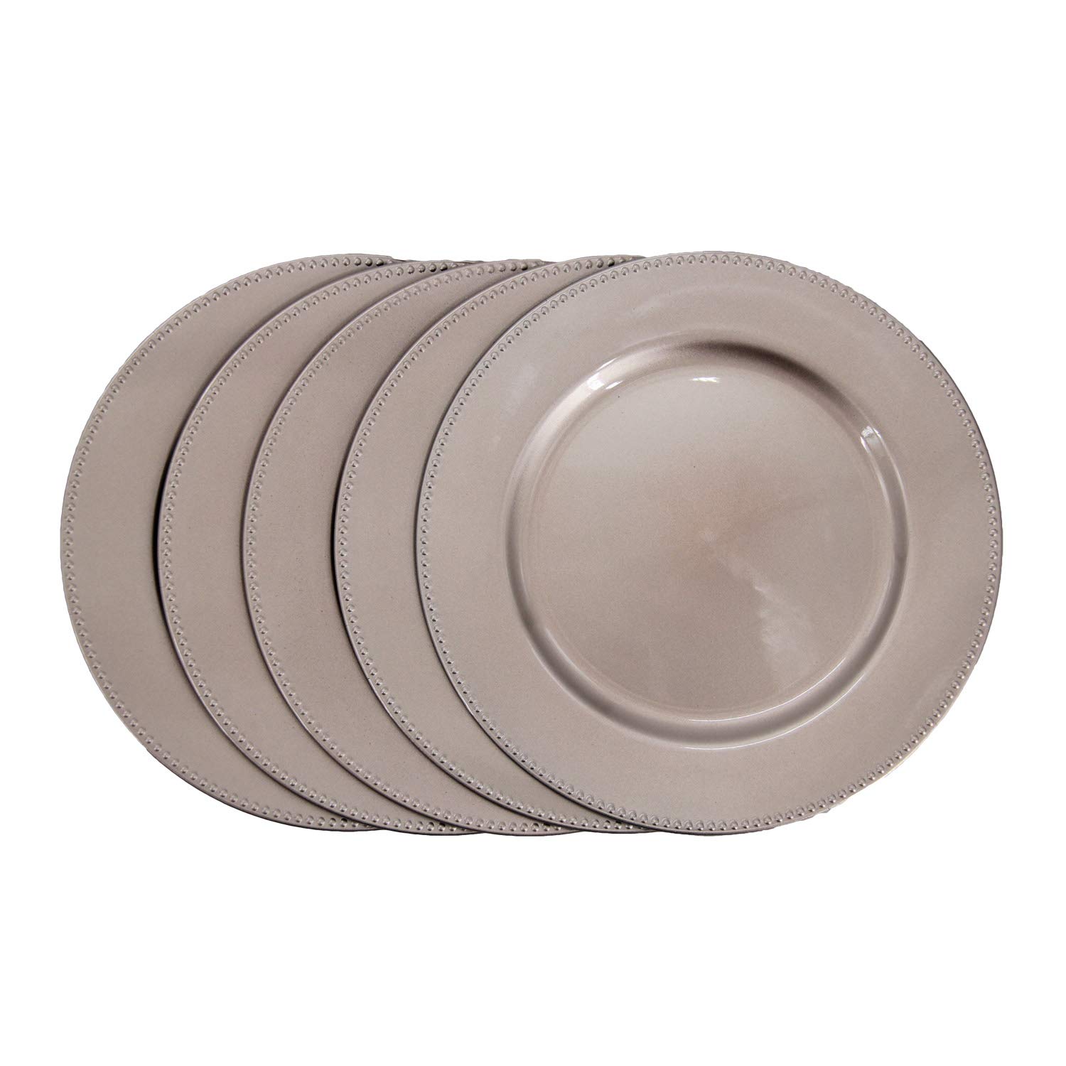 WELMATCH 13 Inch Champagne Plastic Beaded Charger Plates - Set of 12 Round Decorative Plates for Wedding, Party & Special Events - Elegant Table Setting & Buffet Display
