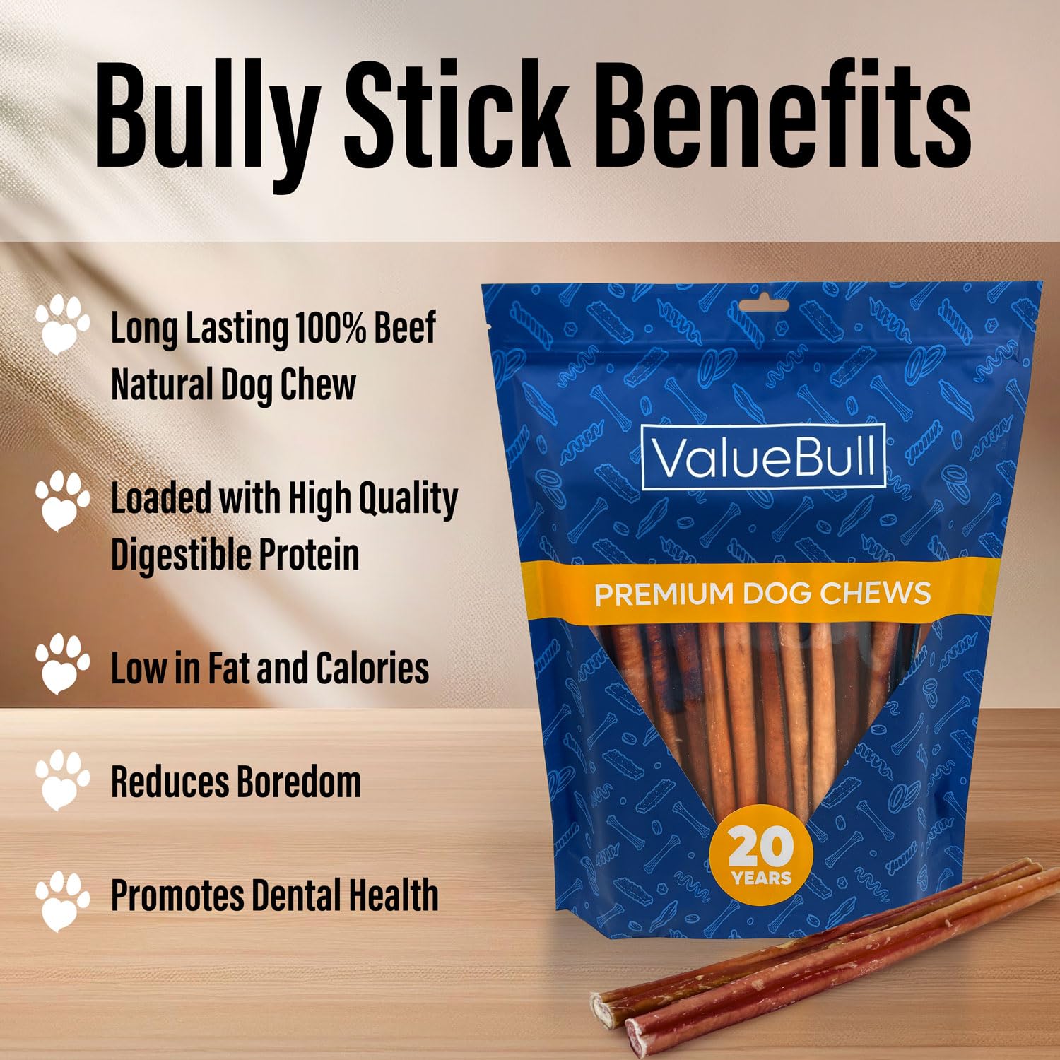 ValueBull Thin 12-Inch Bully Sticks for Small Dogs - 25 Count All-Natural 100% Beef Pizzle Dog Treats | Single-Ingredient Rawhide Alternative | Perfect for Training, Chewing & Dental Health
