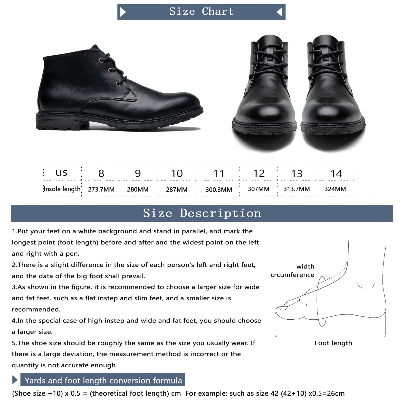 AMAPO Men's Oxford Dress Boots with Buckle & Side Zipper - Stylish Lace-Up Casual Boots for Work, Dating & Outdoor Activities