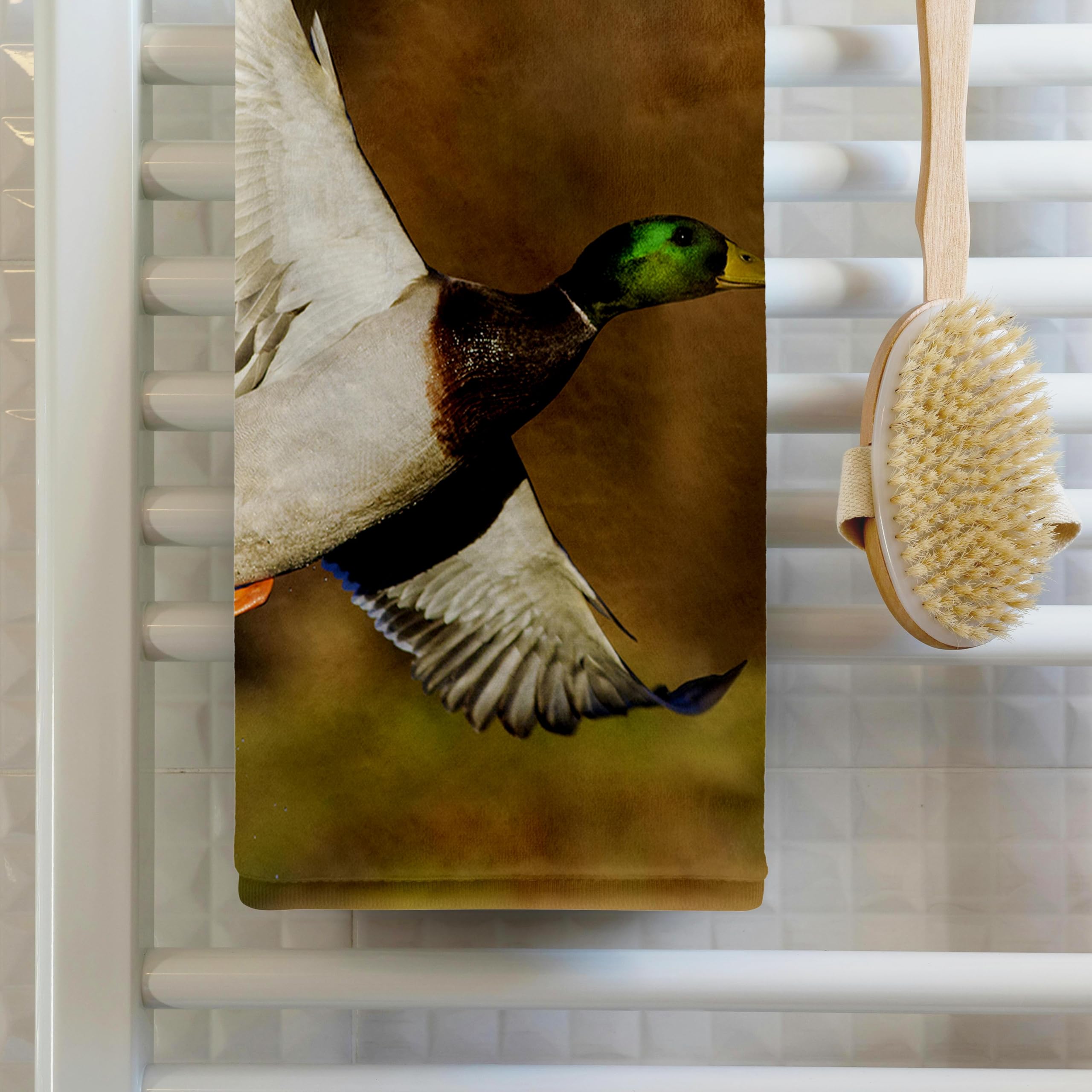 3D Rose Printed Towel - Mallard Drake Flying Duck Design - Soft Absorbent Bath & Beach Towel for Home, Pool, Gym, and Outdoor Activities