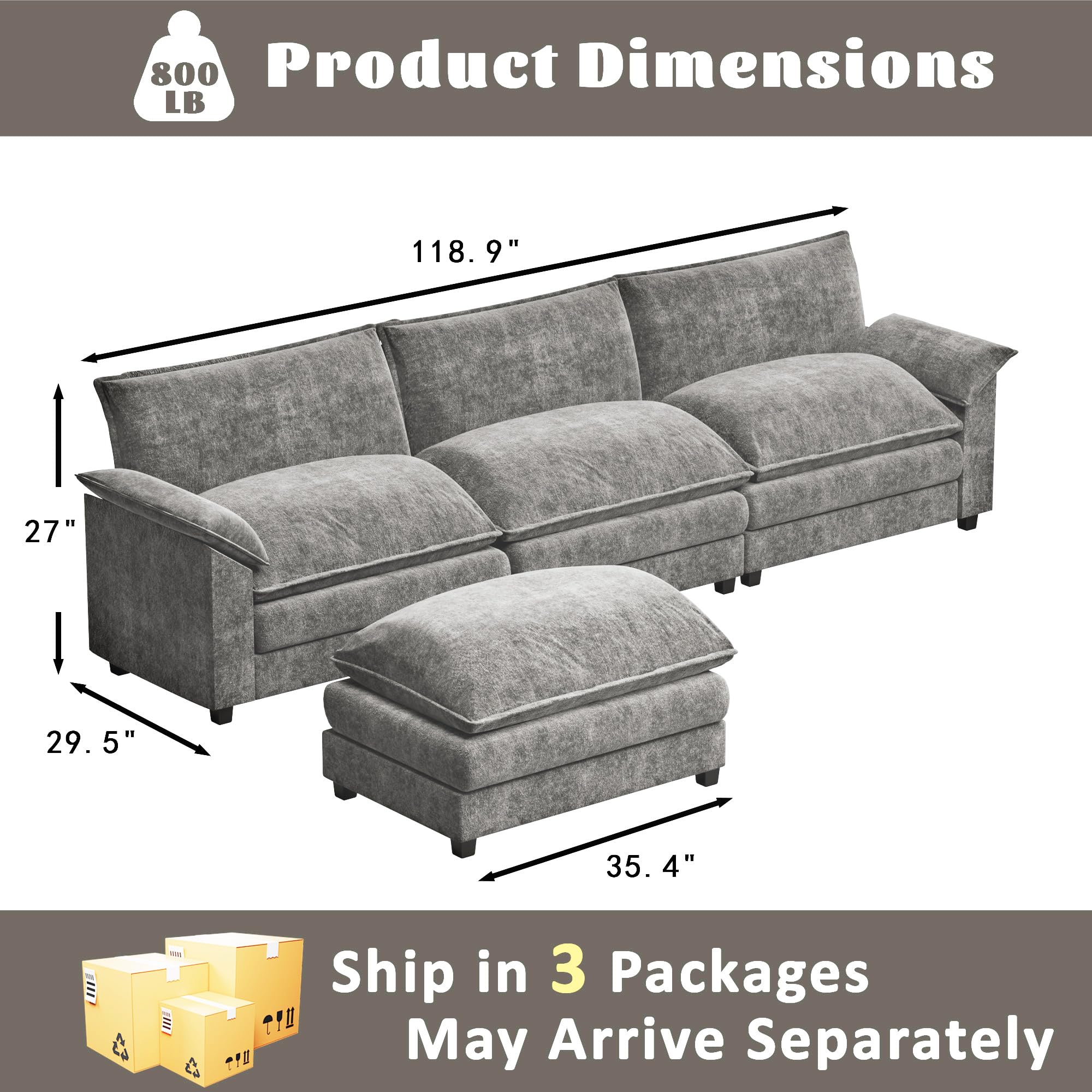 Furmax Modern L-Shaped Convertible Sofa Set with Ottoman - 4-Seat Modular Sectional Couch for Living Room & Apartment - Light Grey Fabric - Perfect for Small Spaces, Movie Nights & Family Gatherings