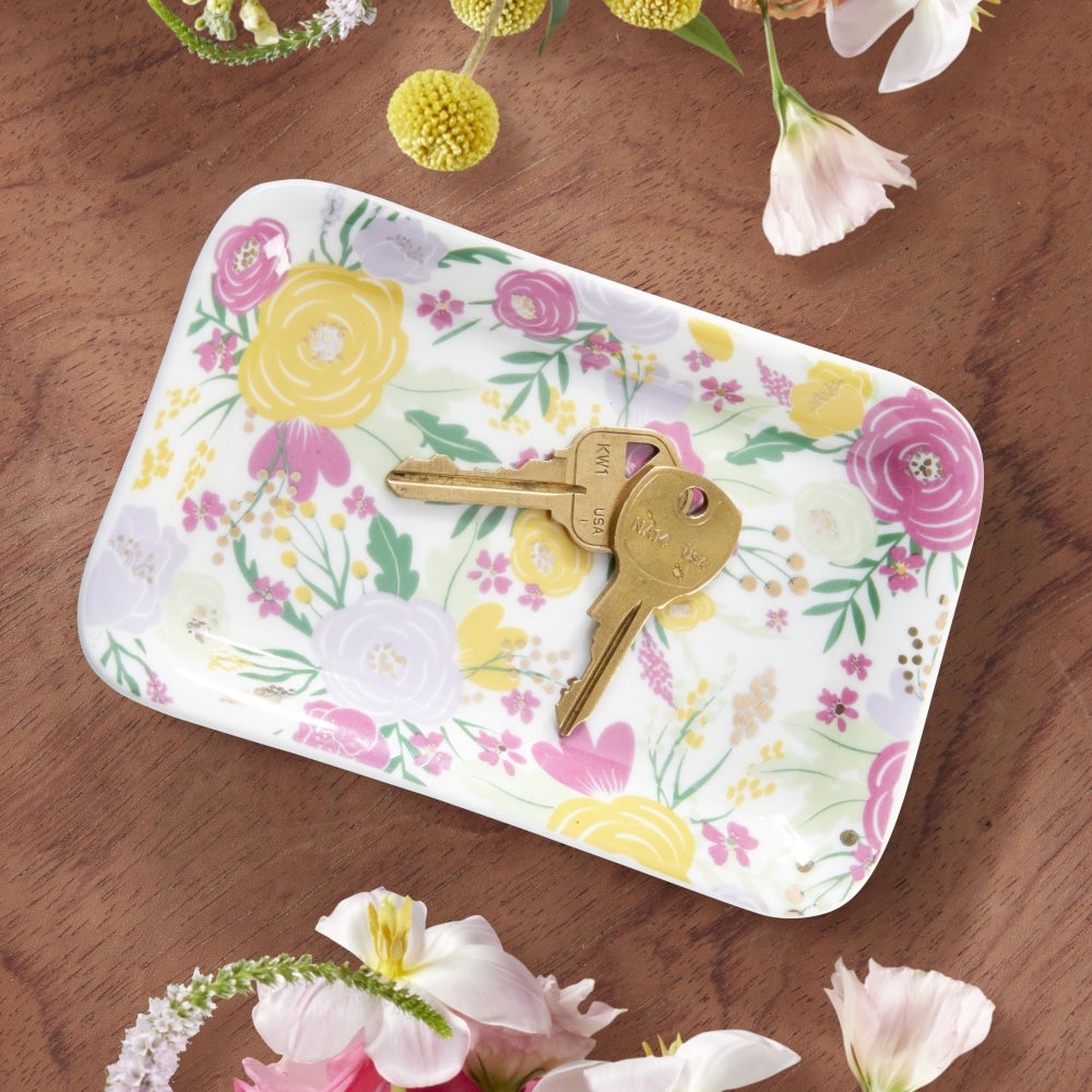 Garden Blooms Trinket Dish - Elegant Ceramic Jewelry Tray for Rings & Small Accessories | Perfect for Bedroom, Bathroom & Vanity Organization