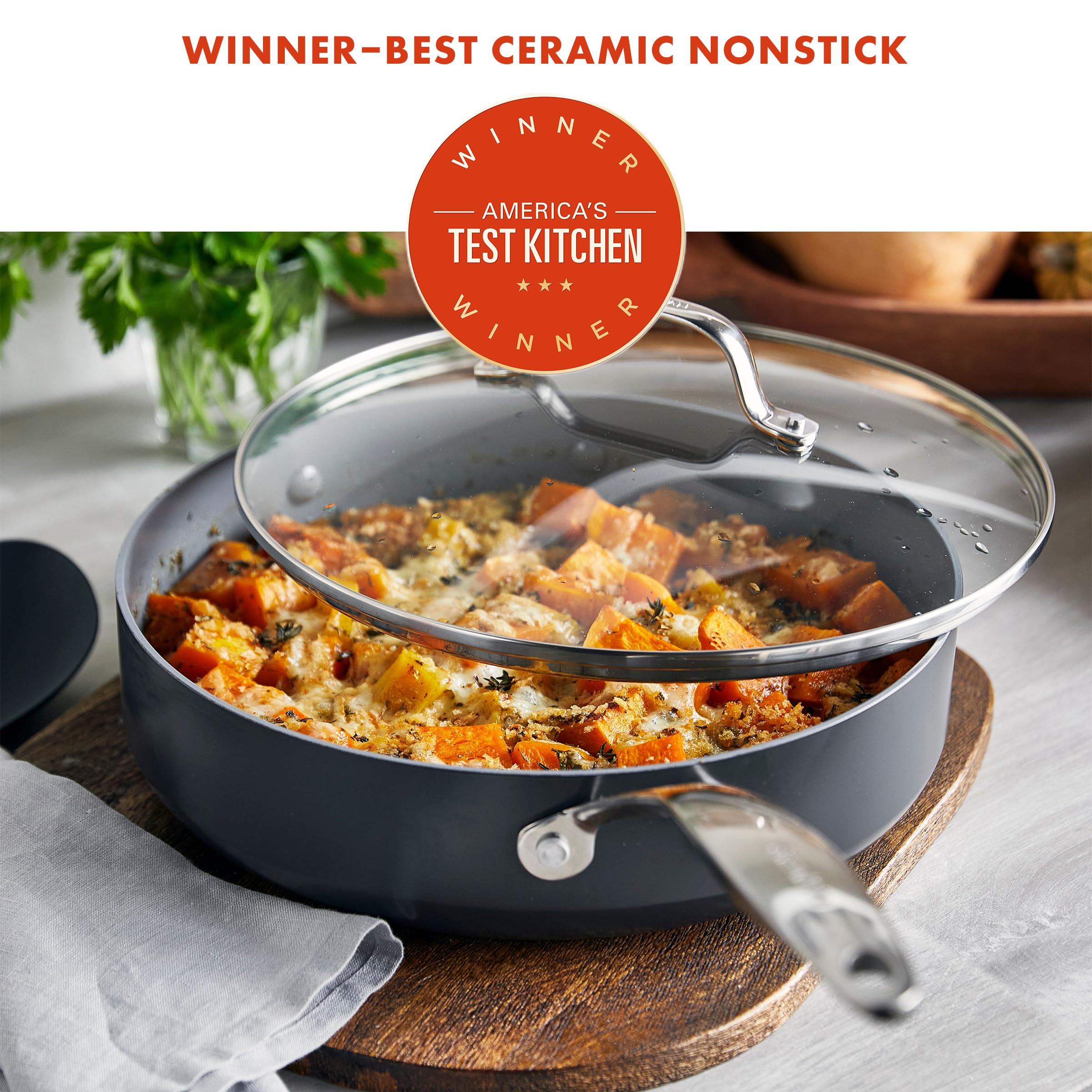 GreenPan Valencia Pro Hard Anodized Healthy Ceramic Nonstick 4.5QT Saute Pan with Lid - PFAS-Free, Induction Compatible, Dishwasher & Oven Safe (Gray) - Perfect for Sautéing, Frying & Everyday Cooking