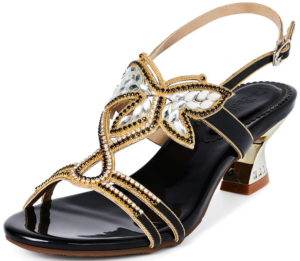 YooPrettyz Women's Embellished Stud Butterfly Evening Heels - Elegant Dress Party & Bridal Sandals for Weddings, Prom, and Special Occasions