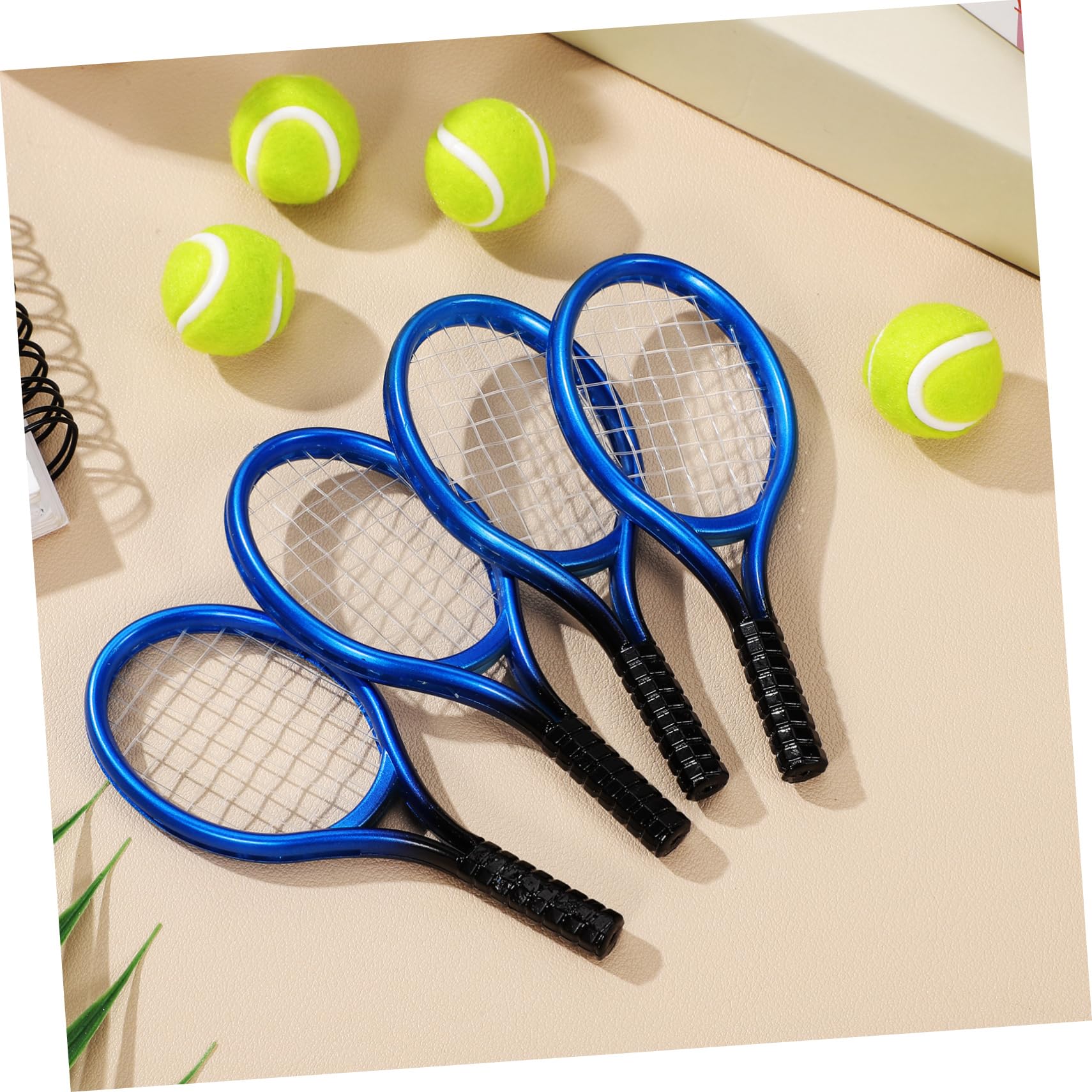Balacoo 4-Piece Mini Tennis Set - Dollhouse & Youth Tennis Rackets with Keychain Holder - Perfect for Dollhouse Play, Kids Sports & Tennis Enthusiast Gifts
