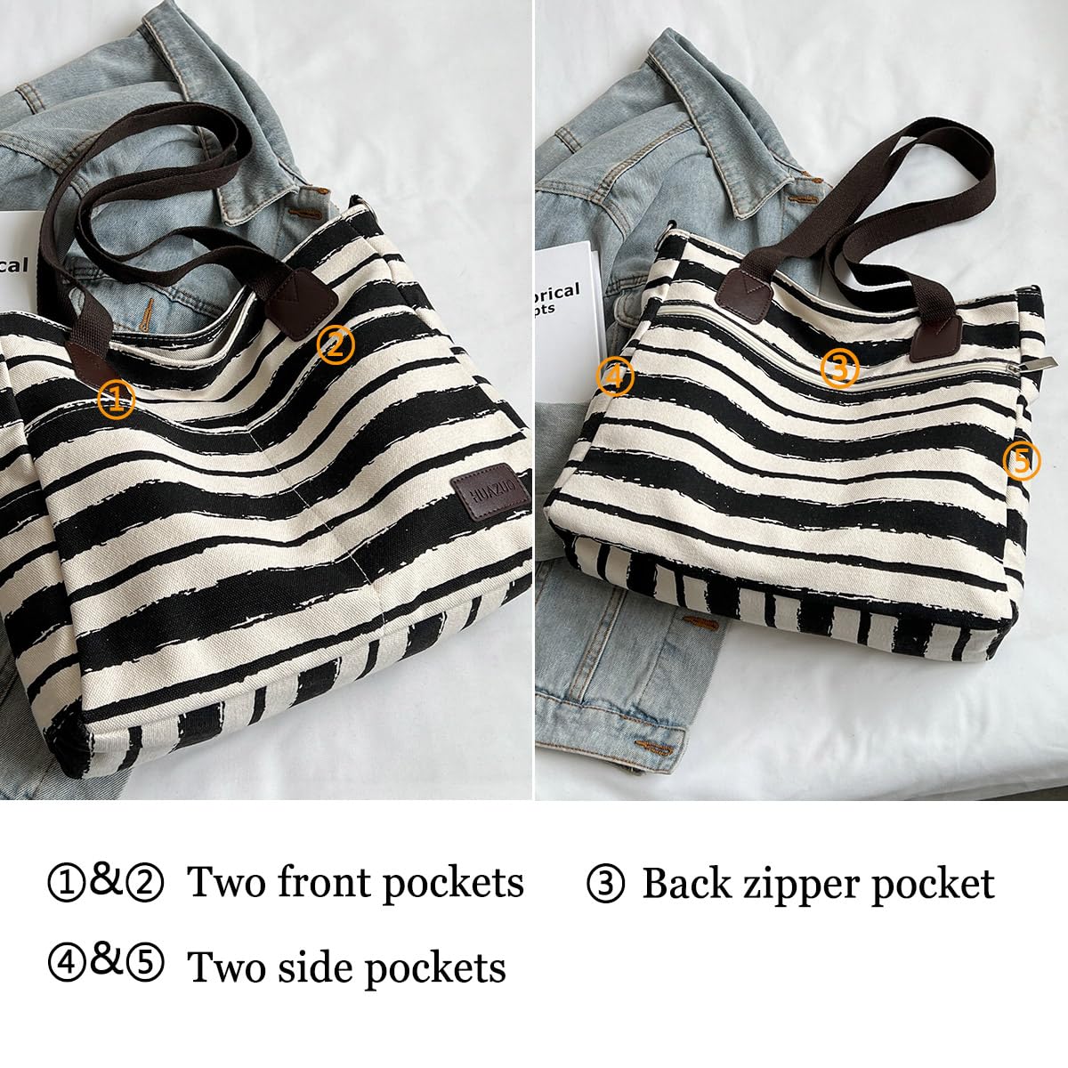 Stylish Canvas Tote Bag for Women & Men - Crossbody Shoulder Bag with Zipper & Multiple Pockets - Durable Messenger Satchel Purse for Work, Travel & Daily Use