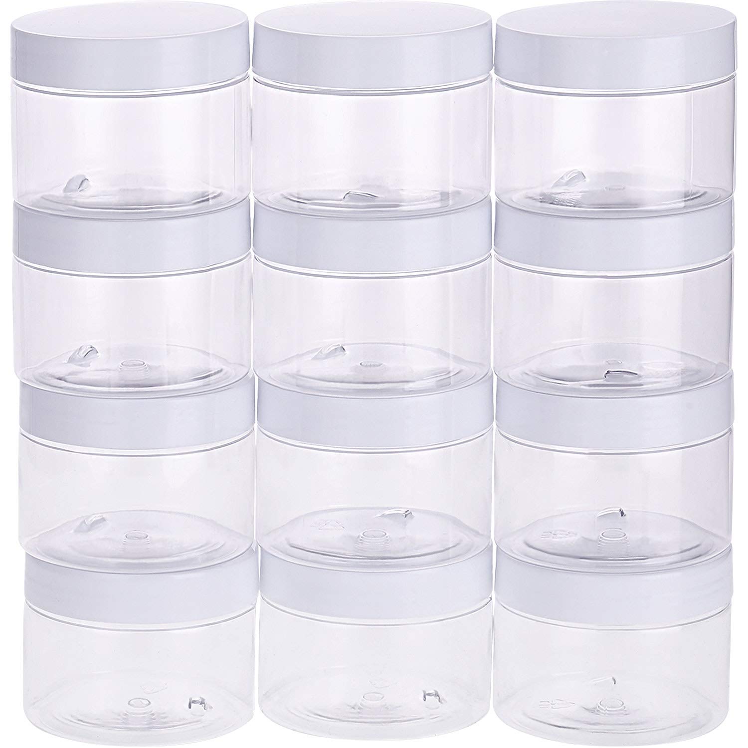 SATINIOR 12-Pack 6 oz Clear Plastic Storage Jars with Lids - Airtight Round Cosmetic Containers for Travel Toiletries, Lotion, Cream, Makeup, Ointments, Kitchen Spices & Craft Beads - Perfect for Organizing Samples, Rhinestones & Small Items