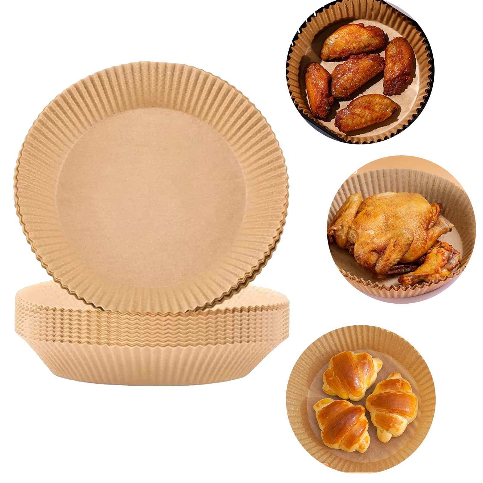 Non-Stick Air Fryer Disposable Paper Liners - 50PCS 7.9 Inch Round Parchment Baking Sheets for Cooking, Roasting & Frying | Oil-Proof, Waterproof & Food Safe | Perfect for Air Fryers, Microwave Ovens & Frying Pans | Easy Cleanup for Healthy Meals & Snacks