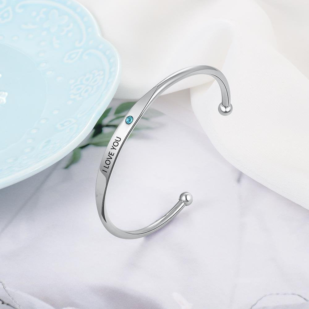 Personalized Birthstone Bangle Bracelet with Custom Name Engraving - Perfect for Birthdays, Anniversaries & Mother's Day Gifts | B003