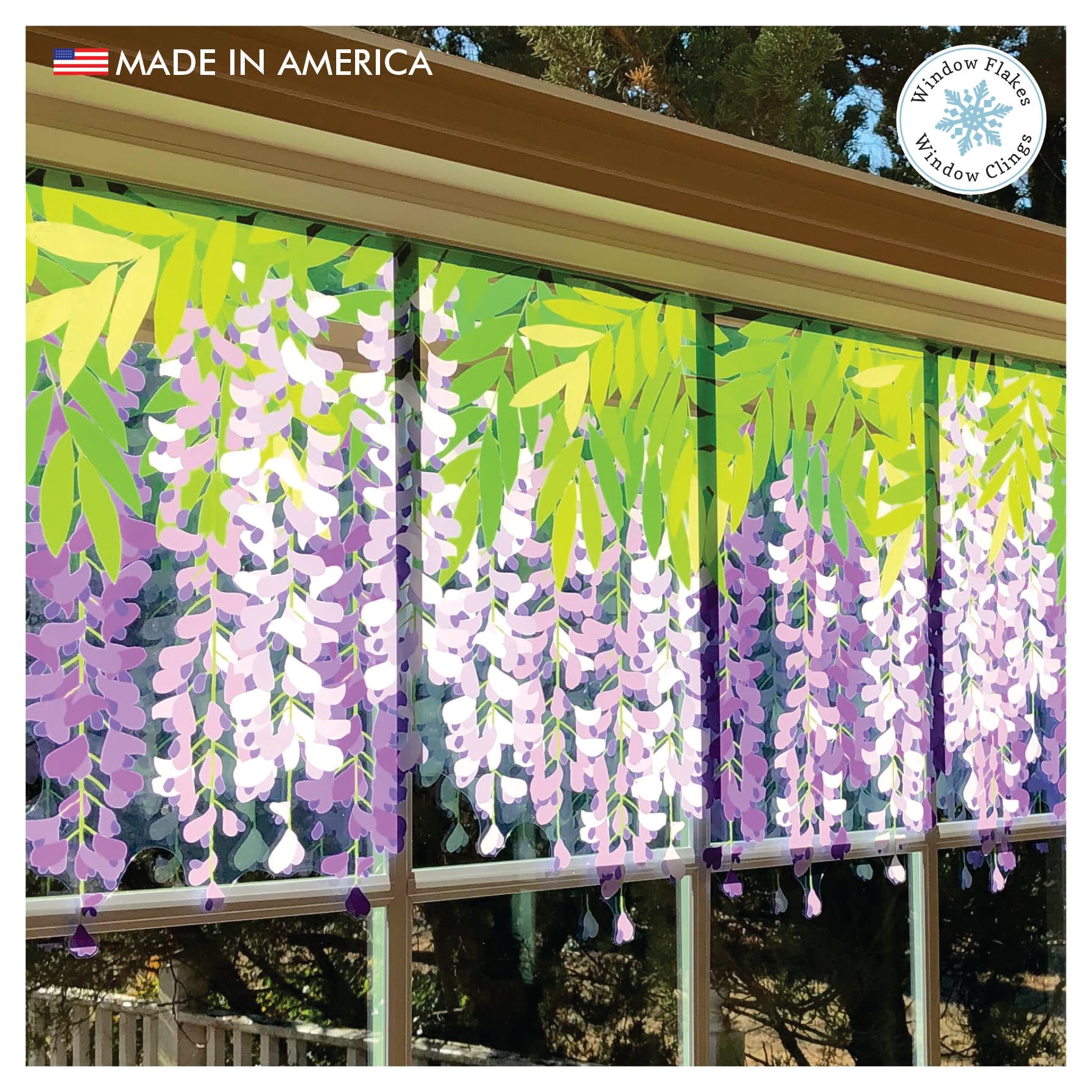 Purple Wisteria Window Clings - Reusable Spring Window Decals & Door Stickers for Home Decor | Made in USA | Perfect for Living Room, Bedroom & Office Decorations