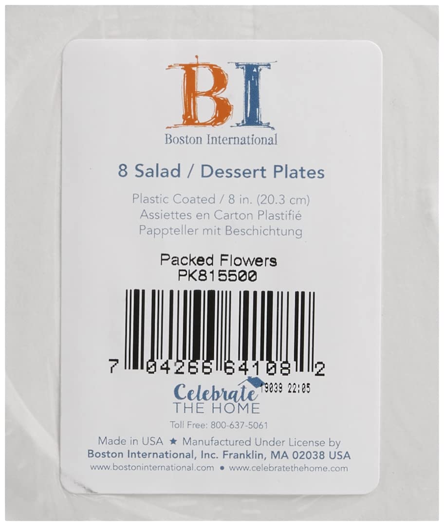 Boston International IHR 8-Inch Round Dessert Paper Plates, 8-Pack Floral Design - Perfect for Birthday Parties, Baby Showers & Wedding Receptions