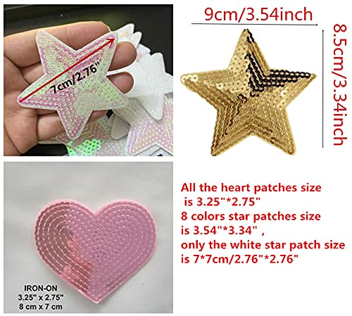 10 Pack Shiny Heart Sequins Iron On Embroidered Patches for DIY Clothing, Bags, Hats - Multi Color Sewing Applique for Costumes, Crafts & Fashion Accessories