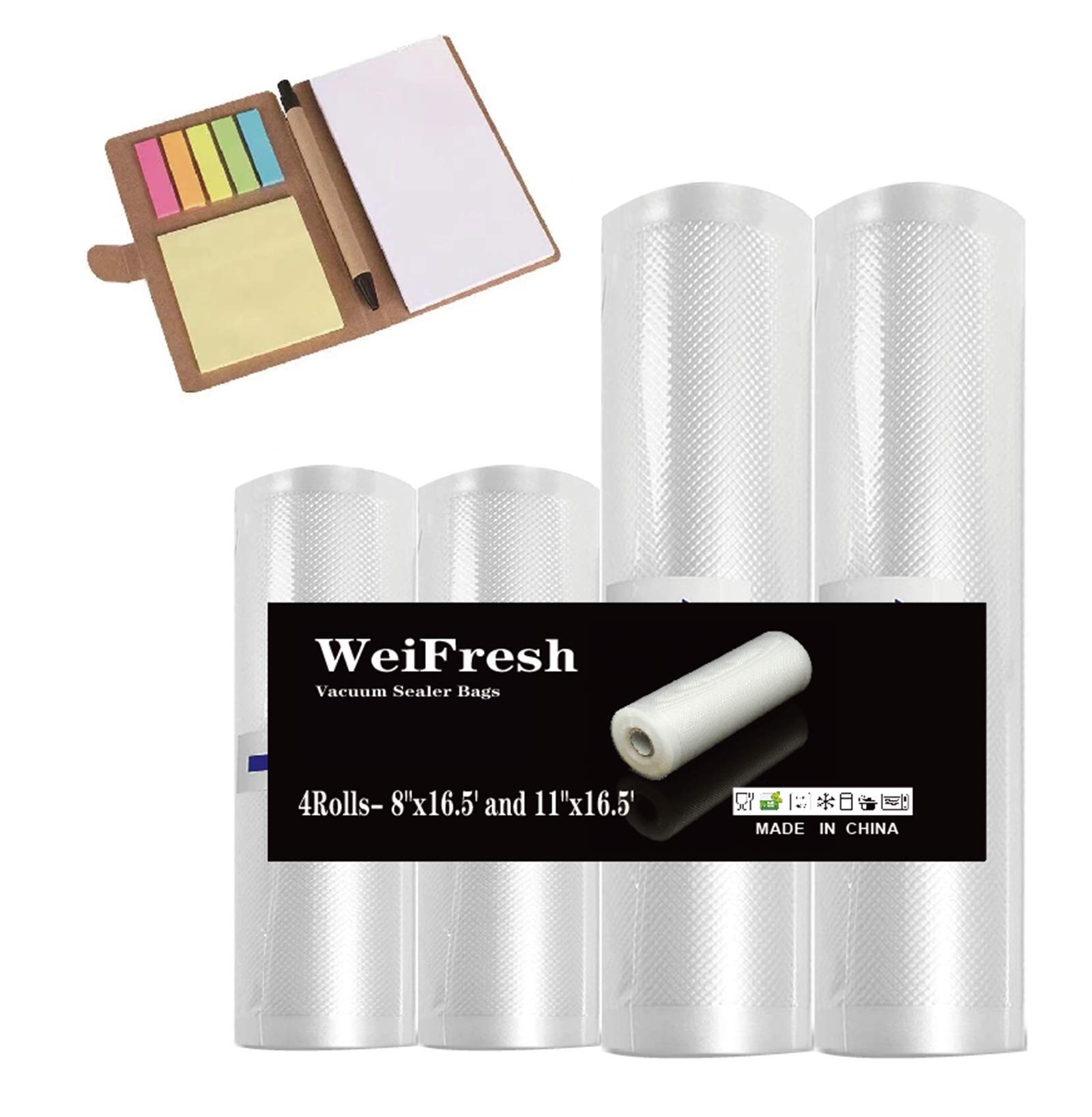 WeiFresh Vacuum Seal Bags Rolls - 2 Rolls 8”x 16.5' & 2 Rolls 11”x 16.5' | BPA Free, Commercial Grade Food Storage Bags for Vacuum Sealing | Perfect for Sous Vide, Meal Prep, Freezer Storage & Food Preservation