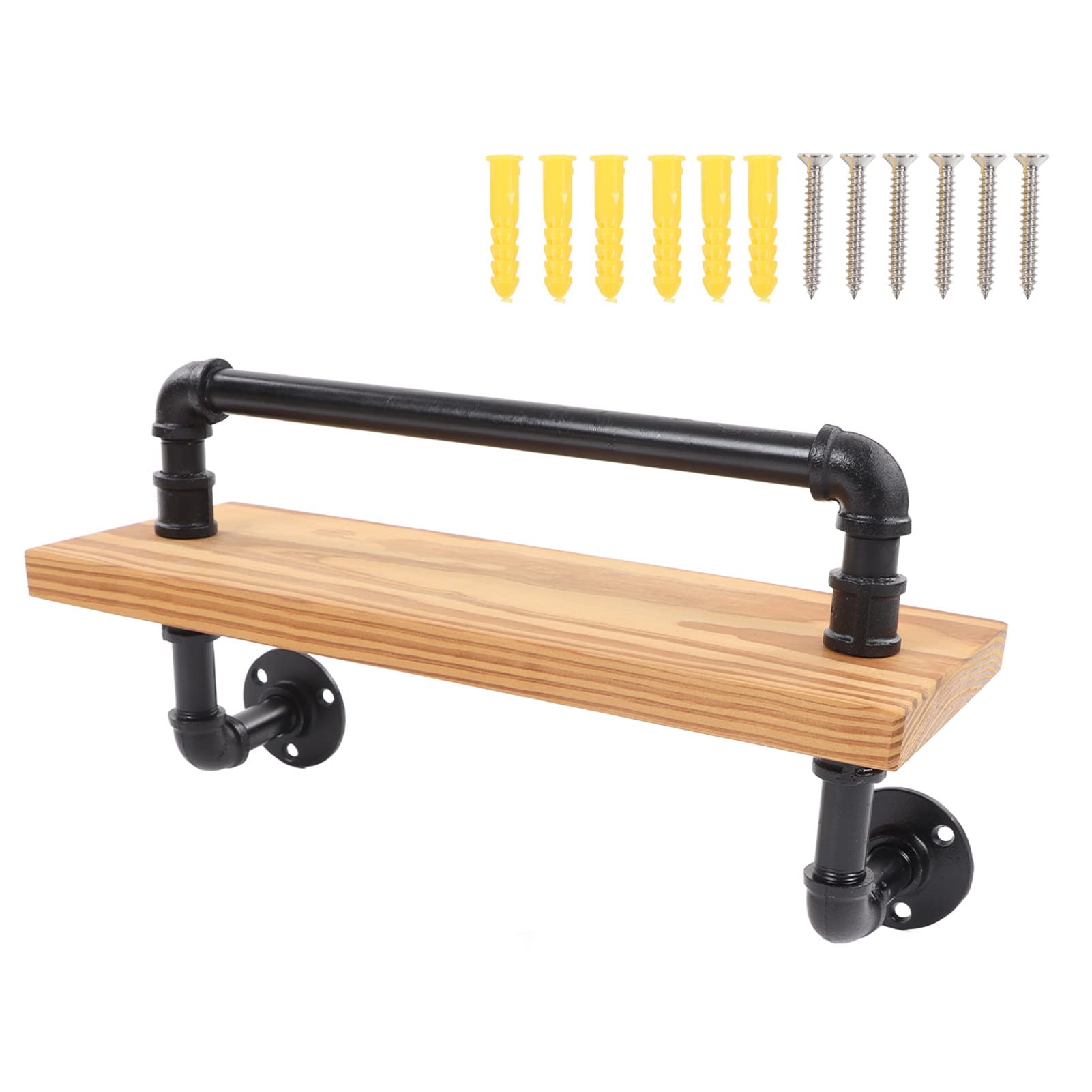 Zerodis Floating Shelf - Rustic Wood & Iron Pipe Wall Shelf for Home, Kitchen & Bar Decor