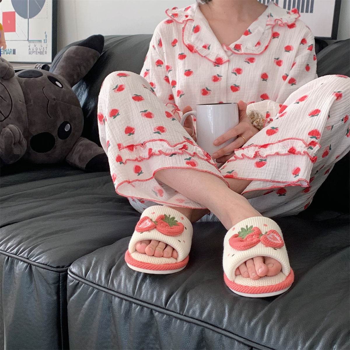 Cozy Strawberry Slippers for Women - Soft Plush House Shoes with Non-Slip Soles - Perfect for Indoor Comfort, Lounge Wear & Gift Giving