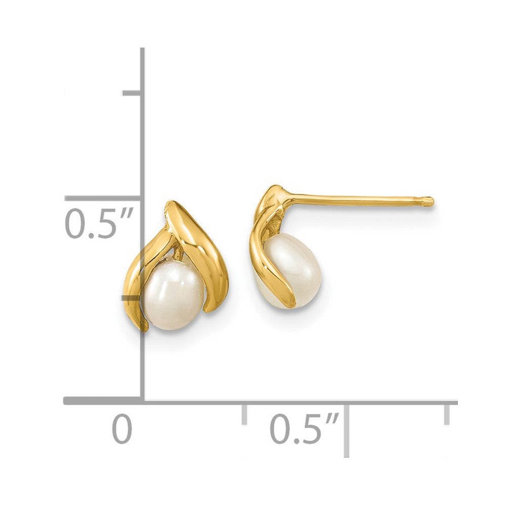 14K Gold Madi K 4.5mm Rice White Freshwater Cultured Pearl Earrings - SE3037 - Perfect for Weddings, Parties & Special Occasions