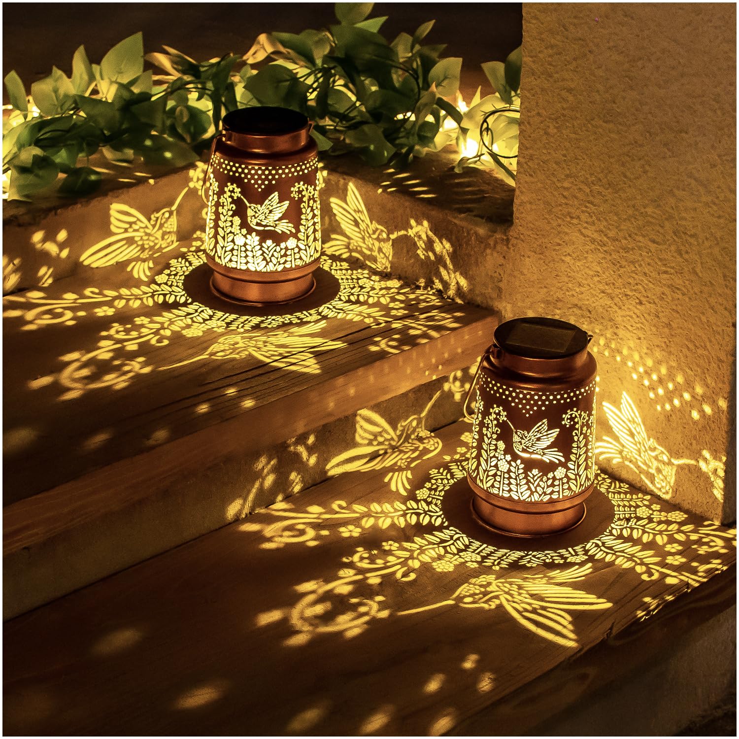 Solar Hummingbird Lanterns Outdoor - Waterproof Hanging LED Solar Lights for Garden, Yard, Patio Decor - Metal Decorative Hummingbird Gifts for Women & Men - Perfect for Tabletop, Pathway, Lawn and Landscape Lighting at Night