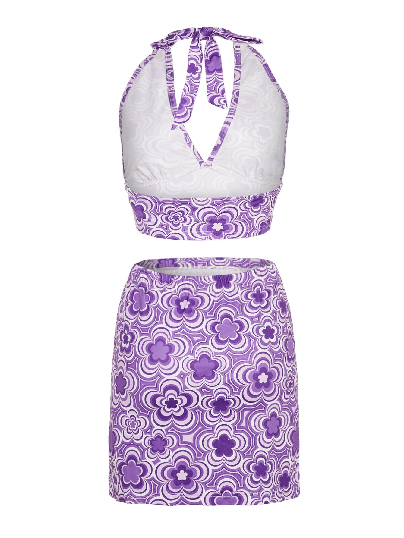 Verdusa Women's 2 Piece Floral Print Crop Halter Top & High Slit Bodycon Skirt Set - Summer Beach Party, Date Night Outfit