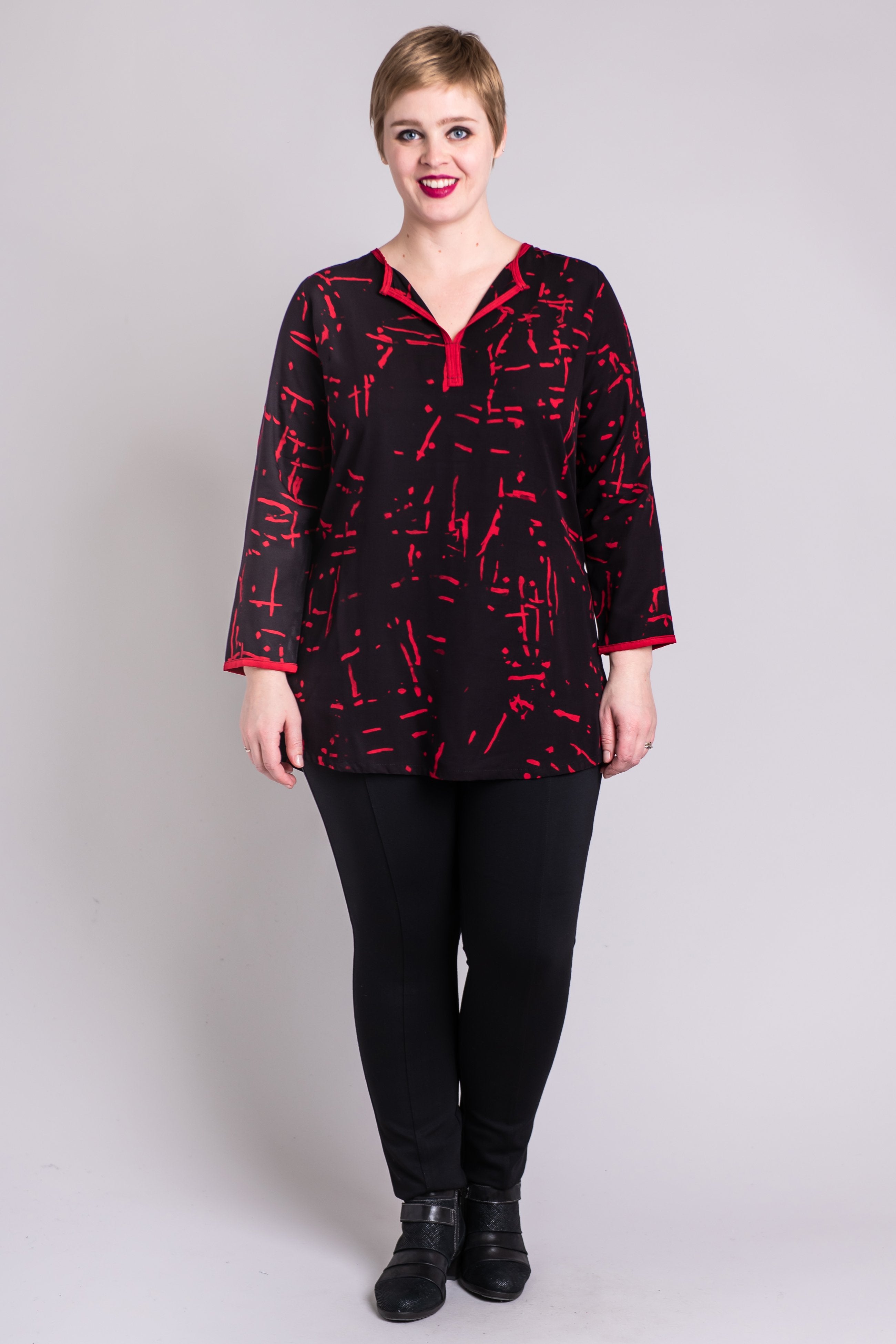 Stylish Red Cubes Kurta Top for Women - Elegant Indian Ethnic Wear for Festivals, Parties & Casual Outings