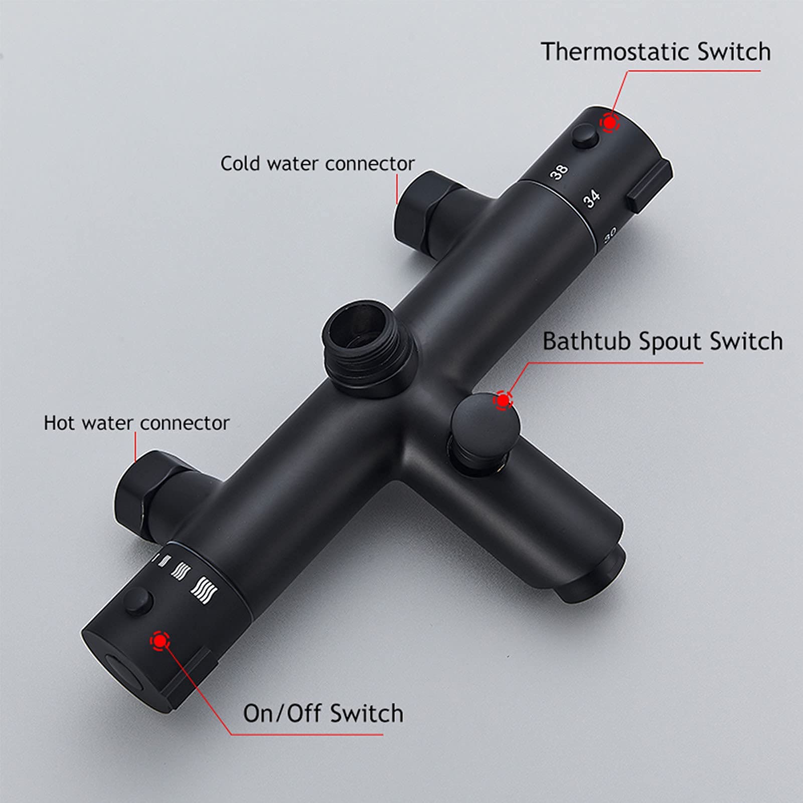 Matte Black Thermostatic Shower Faucet Set with Rainfall Shower Head & Handheld Sprayer - Stainless Steel Tub Mixer Tap System for Bathroom & Spa Experience