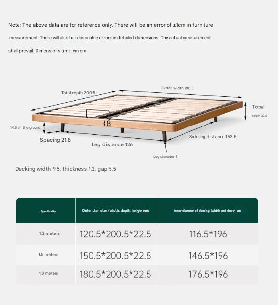 Solid Oak Wood Platform Bed - Headboard Free Modern Design with Night Light - Perfect for Bedroom, Guest Room & Small Spaces