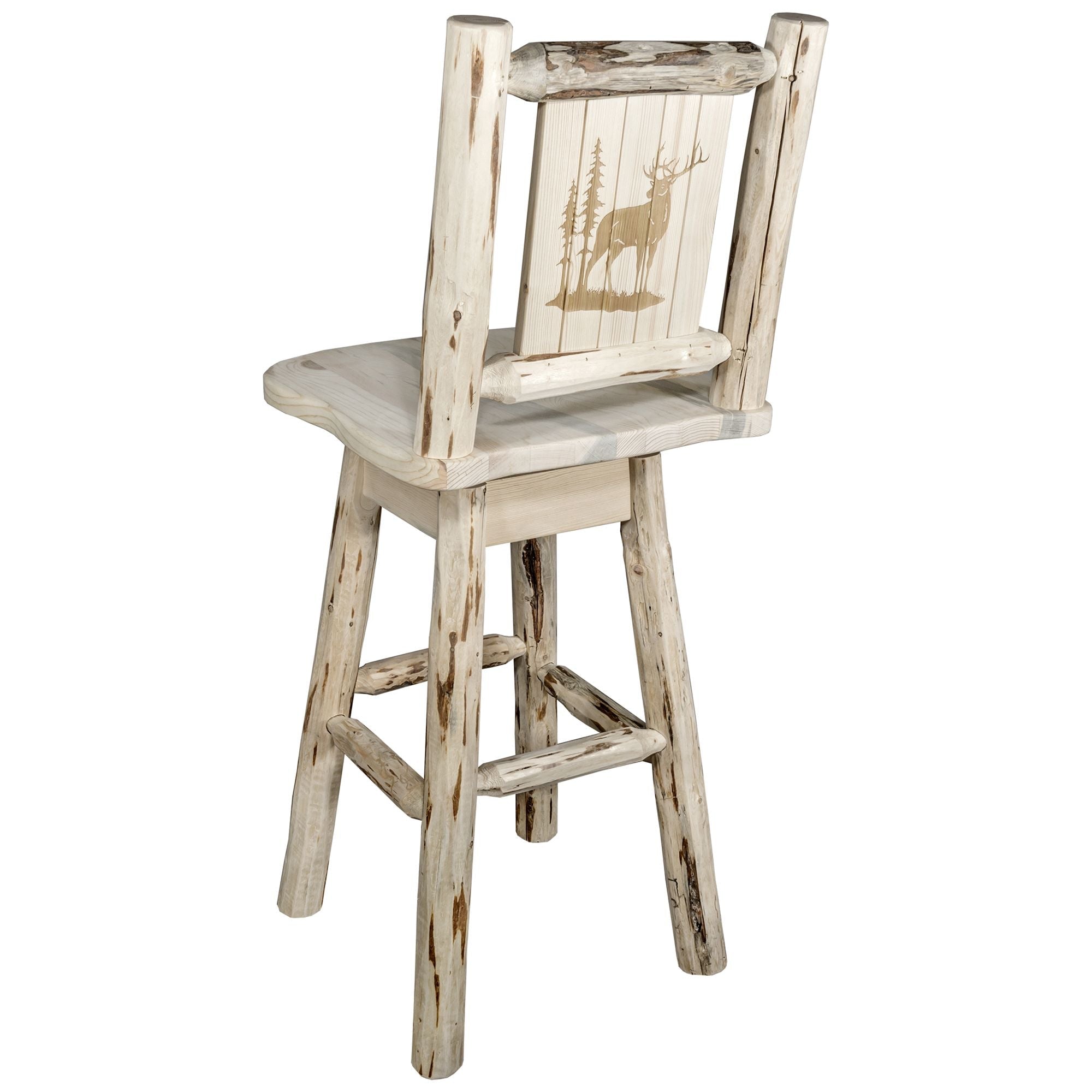 Montana Counter Height Barstool with Back & Swivel - Laser Engraved Wooden Bar Stool for Kitchen Island, Breakfast Nook & Home Bar Decor