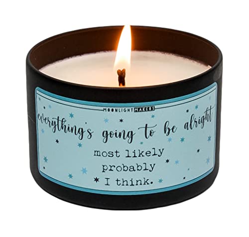 Moonlight Makers 'Everything's Going To Be Alright' Scented Soy Candle - Caribbean Teakwood Aroma, Handmade Natural Wax Candle in 8oz Tin, 25+ Hour Burn Time for Home Relaxation, Meditation & Gift Giving
