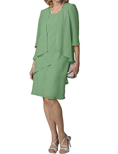 Elegant Mother of The Bride Dress - Short Evening Formal Gown with 3/4 Sleeve Chiffon Jacket & Tiered Skirt | Perfect for Weddings, Cocktail Parties & Special Occasions