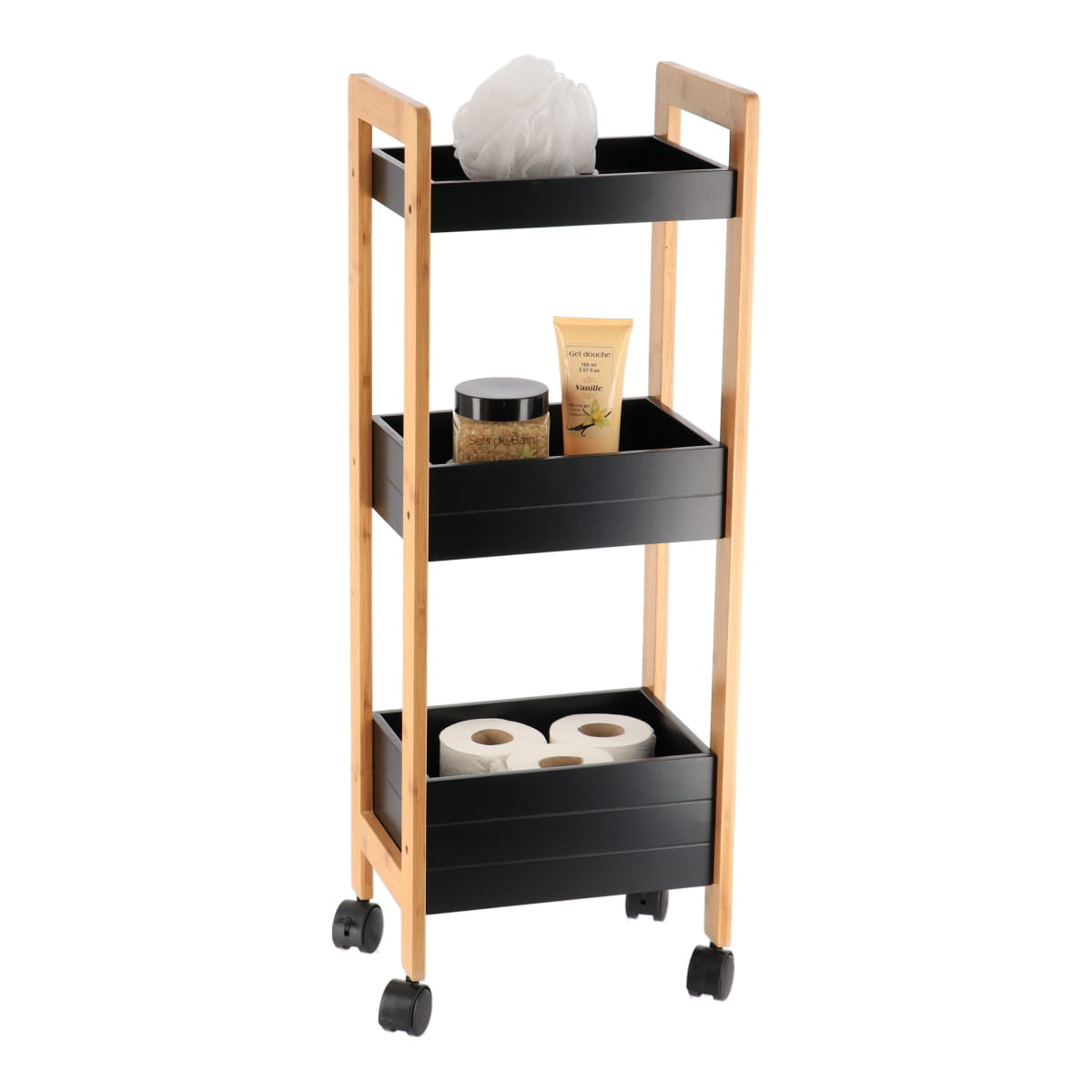 Lightweight Bamboo & White/Black Slim Trolley Luggage - Perfect for Business Travel & Weekend Getaways