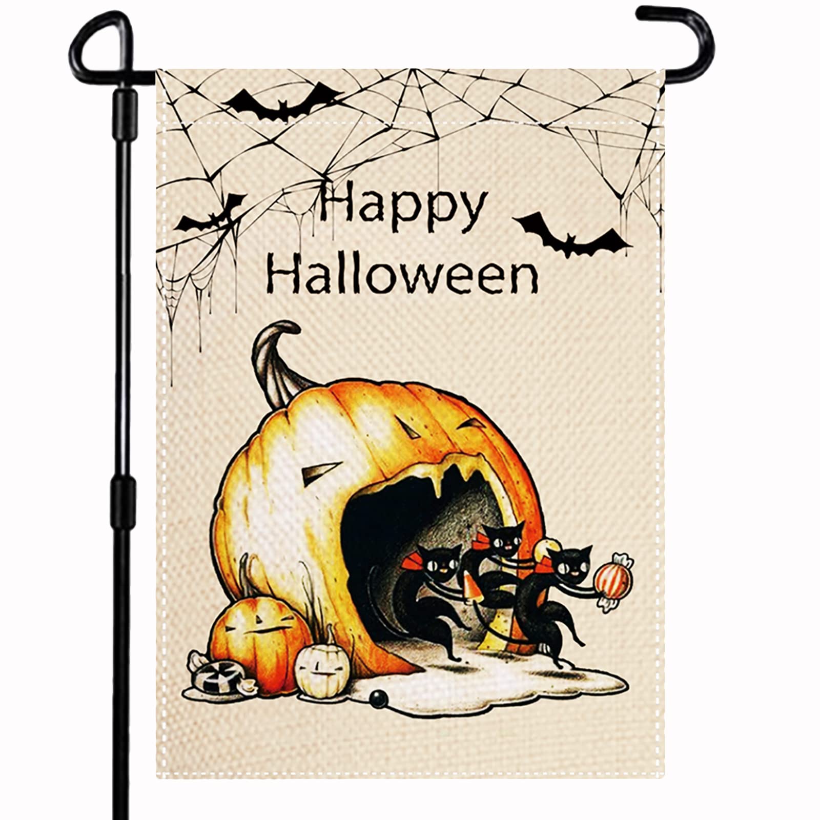 12 x 18 Inch Halloween Garden Flag - Double Sided Cute Pumpkin Cat Burlap Fall Welcome Flag for Yard, Porch & Outdoor Decor | Perfect for Halloween Party, Autumn Festival & Seasonal Home Decoration