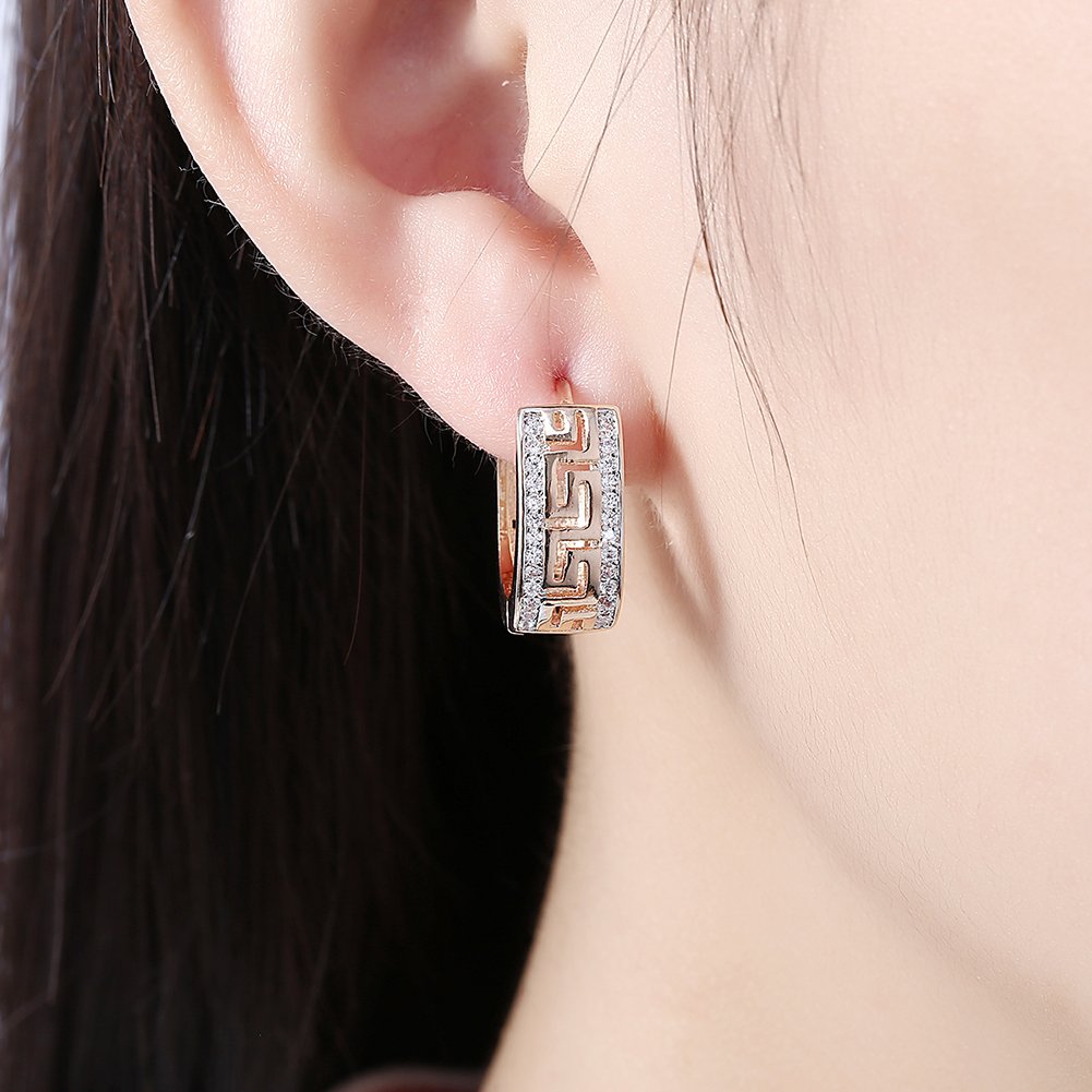 14K Gold Plated Cubic Zirconia Hoop Earrings - 3 Row Diamond Huggie Earrings for Women | Elegant Everyday Jewelry for Parties, Weddings & Date Nights