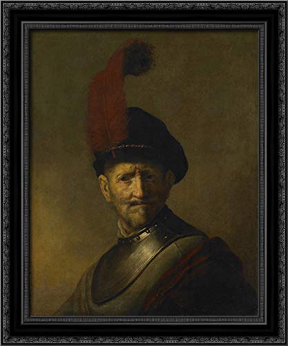 Rembrandt Military Portrait Painting - 20x24 Inch Vintage Wood Framed Canvas Art Wall Decor | Father Figure Artwork, Classic Home & Office Decoration