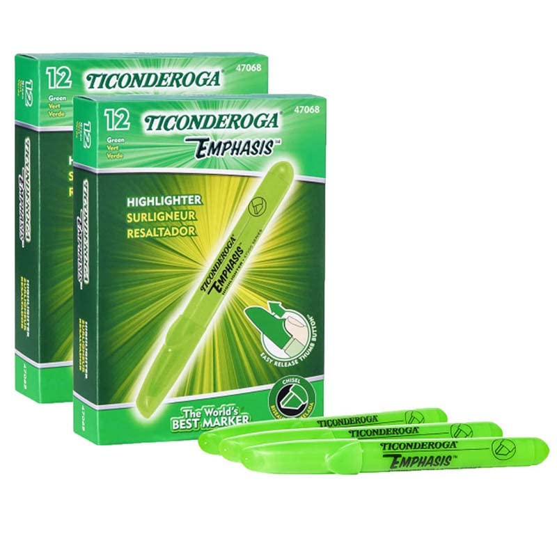 2-Pack Green Desk Highlighters - Bright & Smooth Markers for Office, School & Study Notes