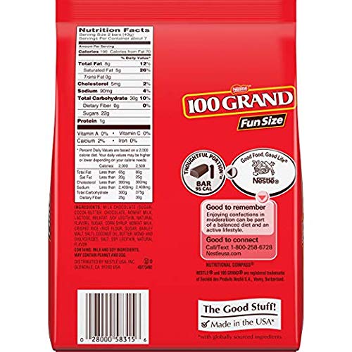 Nestle 100 Grand Fun Size Chocolate Candy Bars, 11 oz (Pack of 12) - Perfect for Halloween Treats, Party Favors & Office Snacks