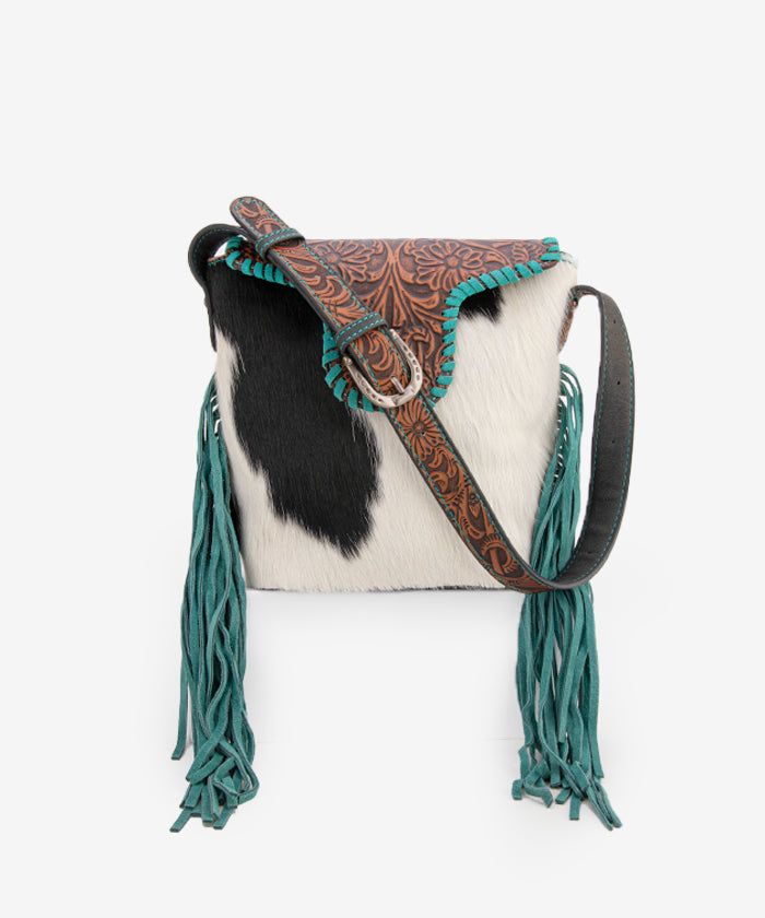 Trinity Ranch Genuine Hair-On Cowhide Tooled Western Shoulder Bag - Perfect for Rodeo, Country Music Festivals & Cowgirl Fashion