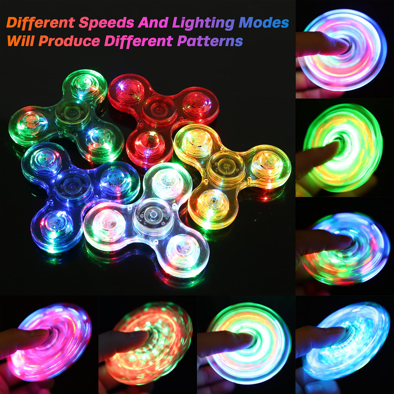 Gigilli 8 Pack LED Fidget Spinners for Kids & Adults - Light Up Sensory Toys for Stress Relief, Party Favors, Classroom Prizes - Glow in The Dark Anxiety Relief Toys for Ages 8-12 - Perfect for Birthday Parties, Easter Baskets, and School Goodie Bags