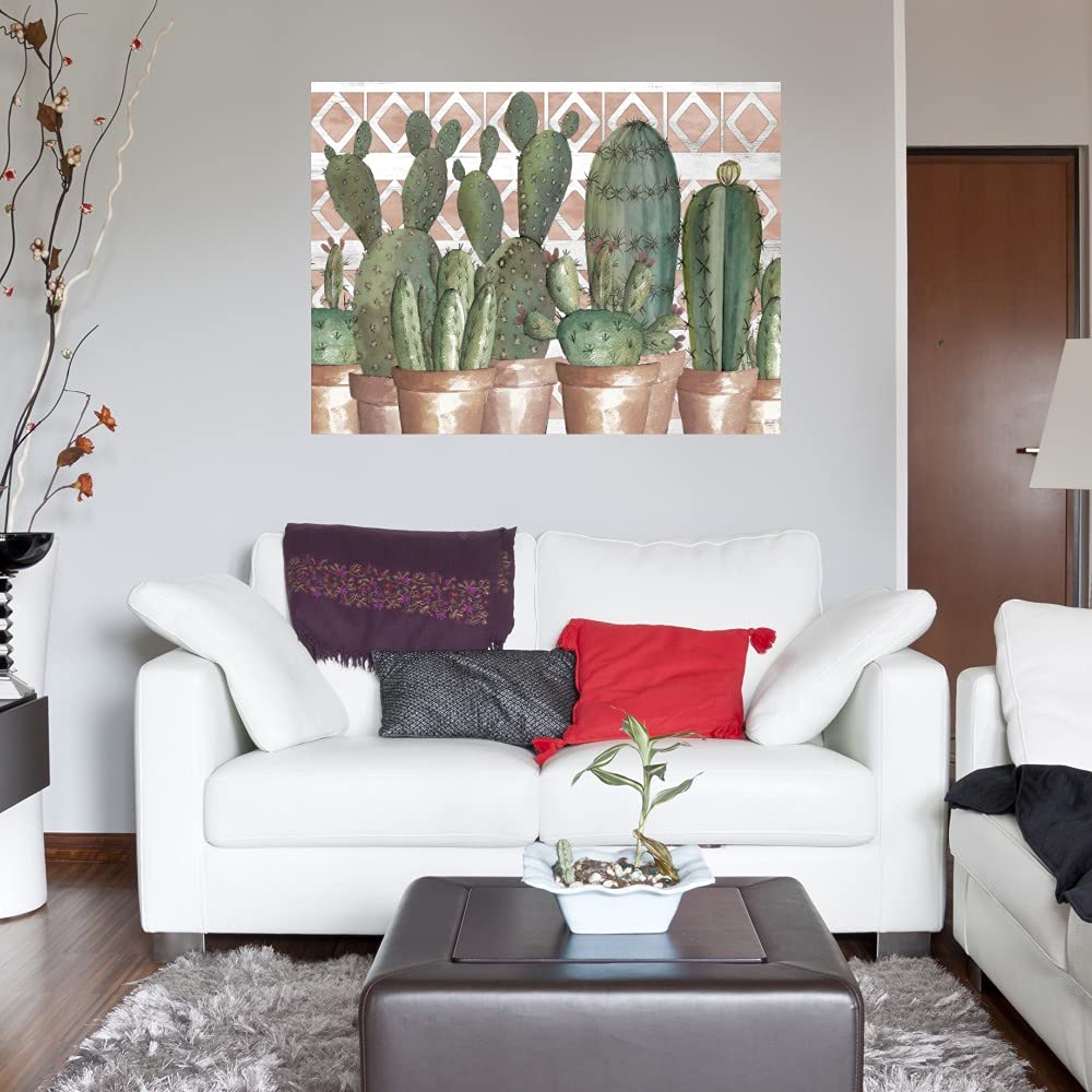 Fine Art Canvas Geo Succulents Wall Decor by Cindy Jacobs - Modern Botanical Painting for Living Room, Bedroom, Office & More - Ready to Hang 32x24 Inches - Perfect for Home, Office & Gift Giving