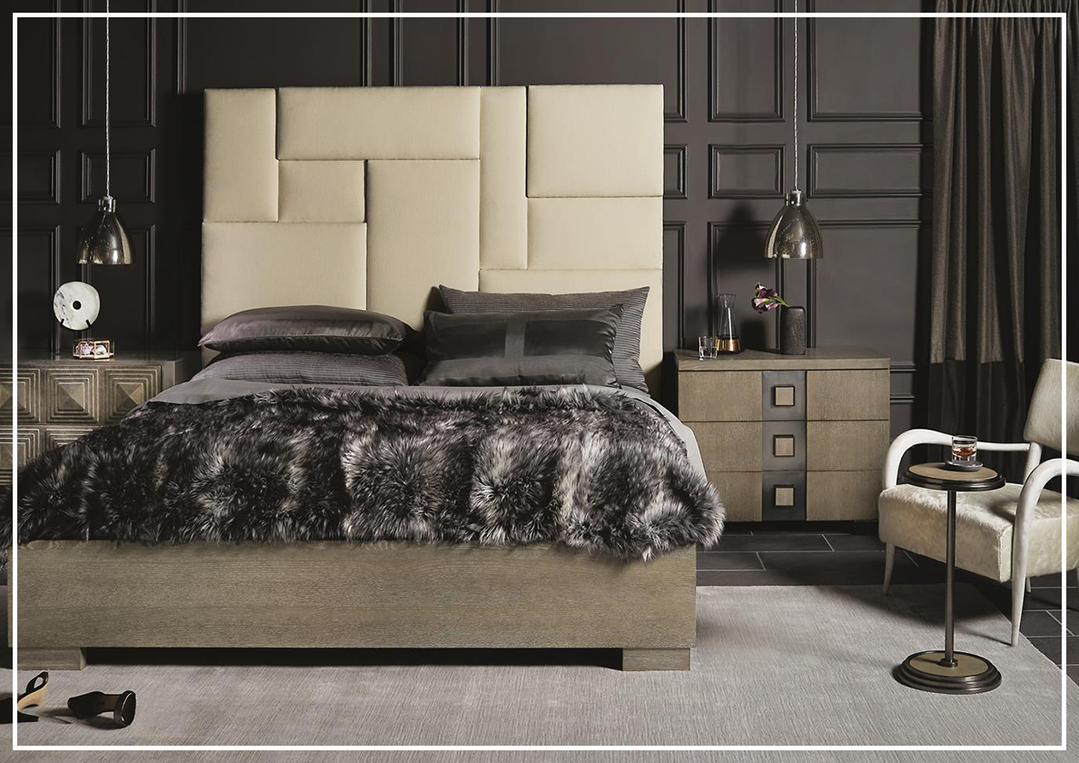 Bernhardt Mosaic Beige Upholstered Panel Bed - King & Queen Size Luxury Bed Frame with Tufted Headboard | Perfect for Master Bedrooms & Guest Rooms