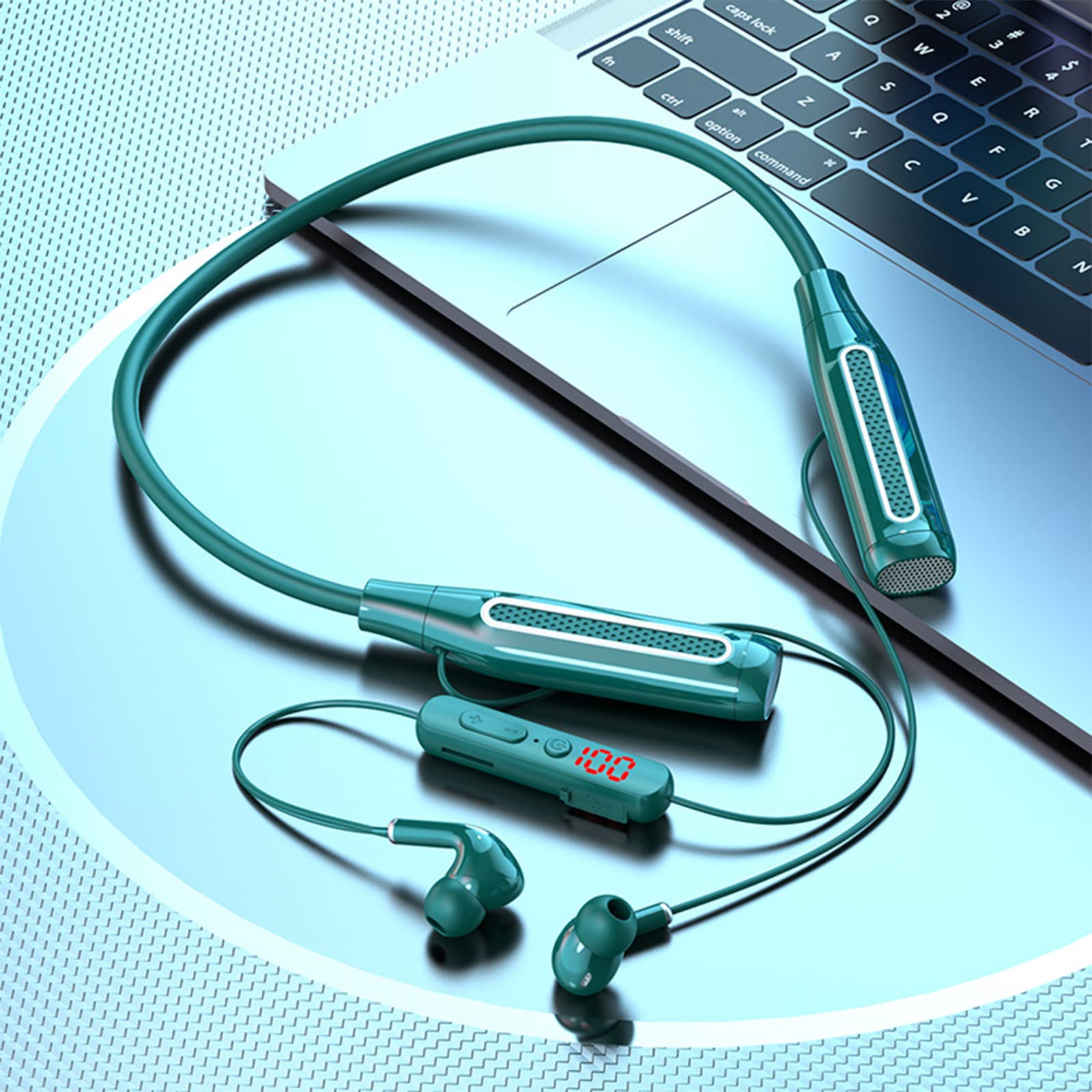 Wireless Bluetooth Headphones with Halter Neck Design - High-Power Sports Earphones, Waterproof Stereo Earbuds for Running, Gym, Work & Travel - Green