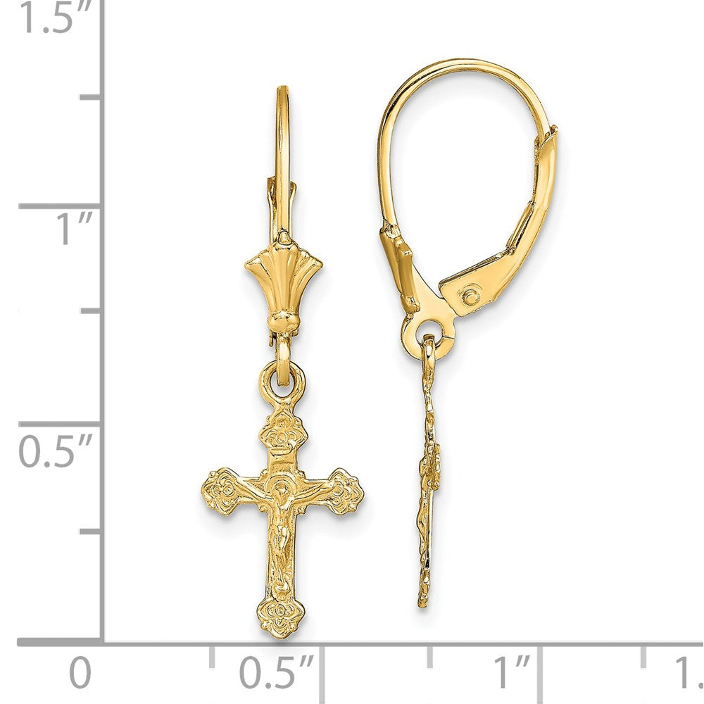 Gold Crucifix Leverback Earrings TF1777 - Religious Jewelry for Women, Hypoallergenic Pierced Earrings for Church, Wedding & Everyday Wear