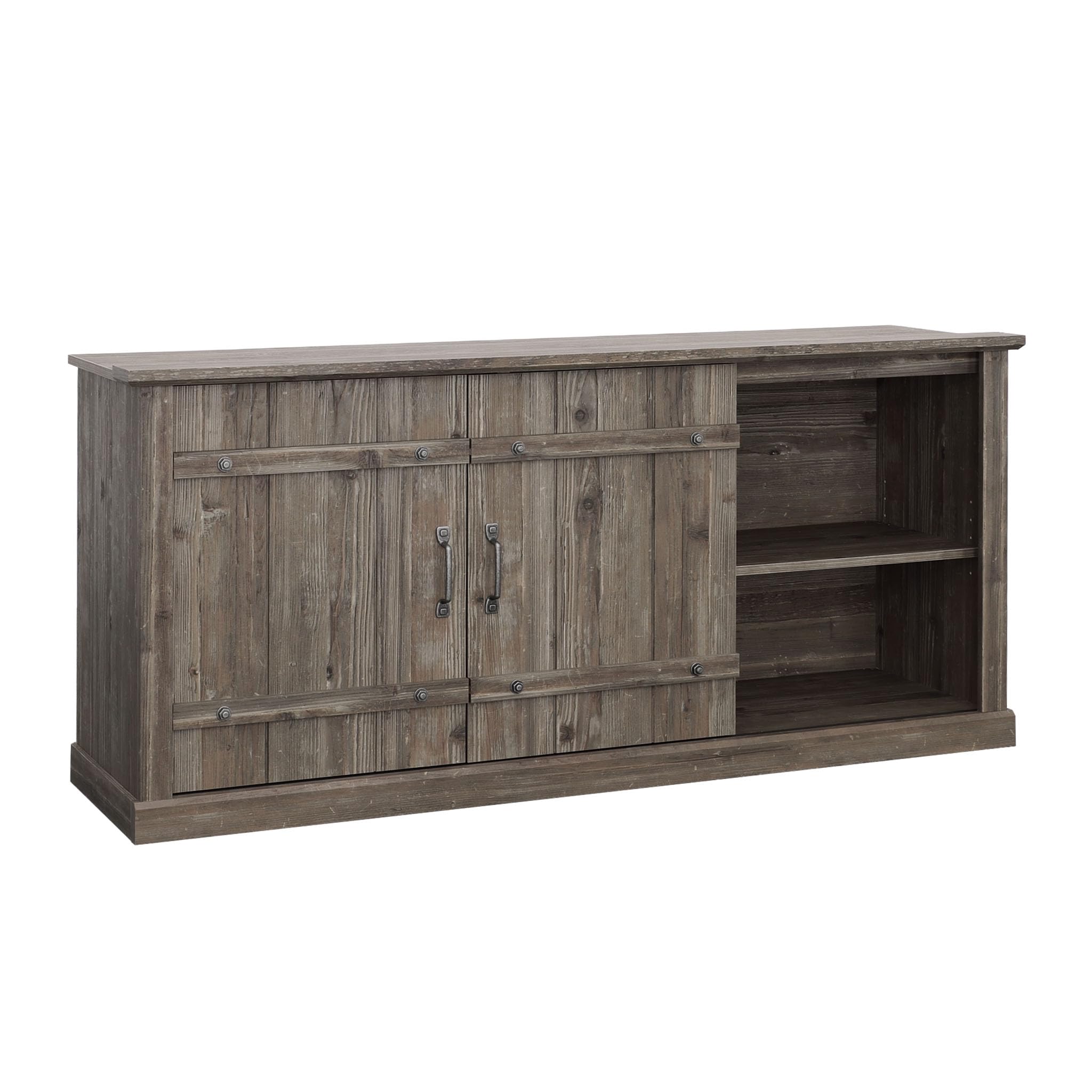 Sauder Entertainment Credenza TV Stand with Storage - Pebble Pine Finish for Living Room, Bedroom, or Home Theater