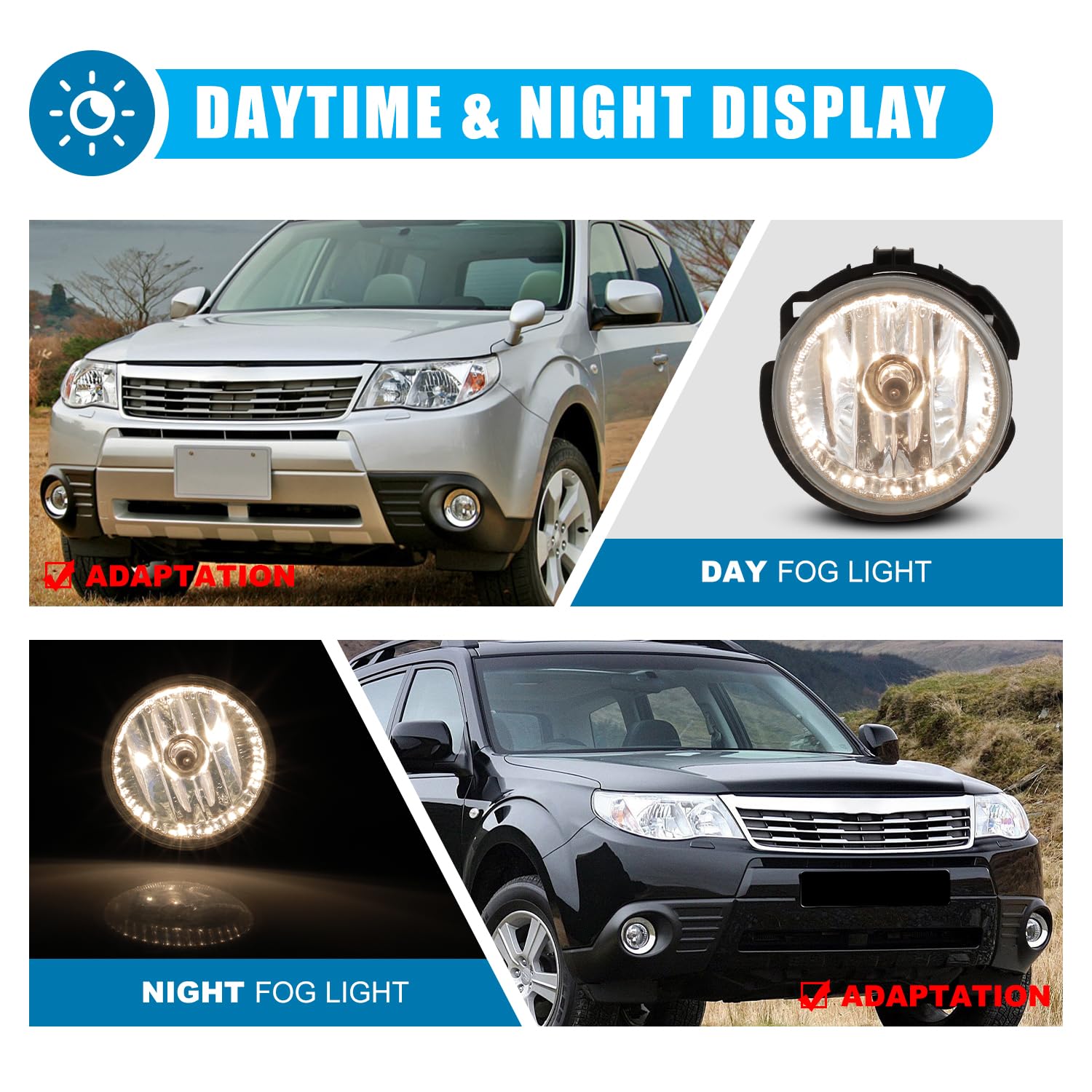 CPW Fog Lights Assembly Replacement for Subaru Forester (2009-2013) & Impreza WRX STI (2008-2010) - Durable Driving Fog Lights for Enhanced Night Visibility & Off-Road Safety