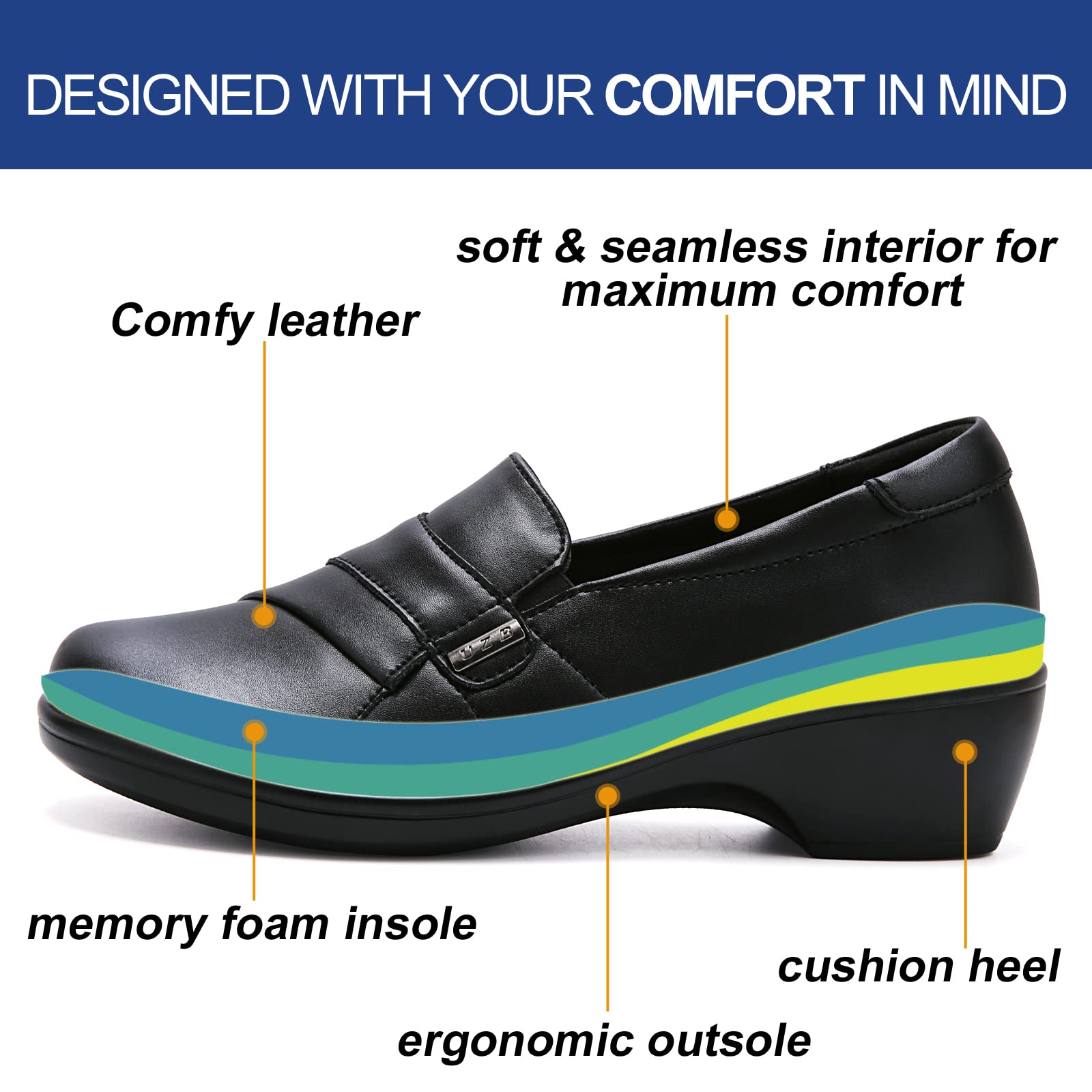 UZB Women's Loafers - Low Heel Slip-On Dress Shoes for Casual, Work & Office Wear | Comfortable & Stylish for Everyday Use