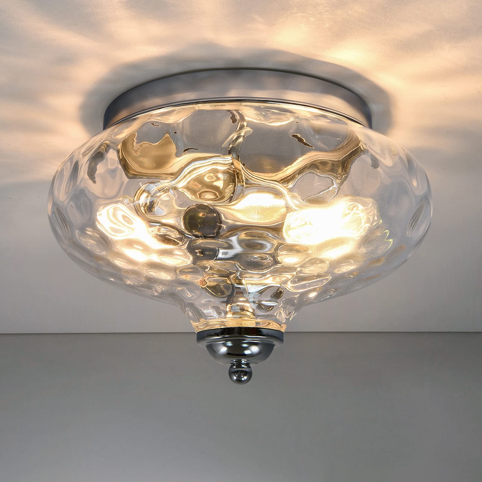 EDISLIVE Modern 2-Light Hammered Glass Flush Mount Ceiling Light Fixture 10.2