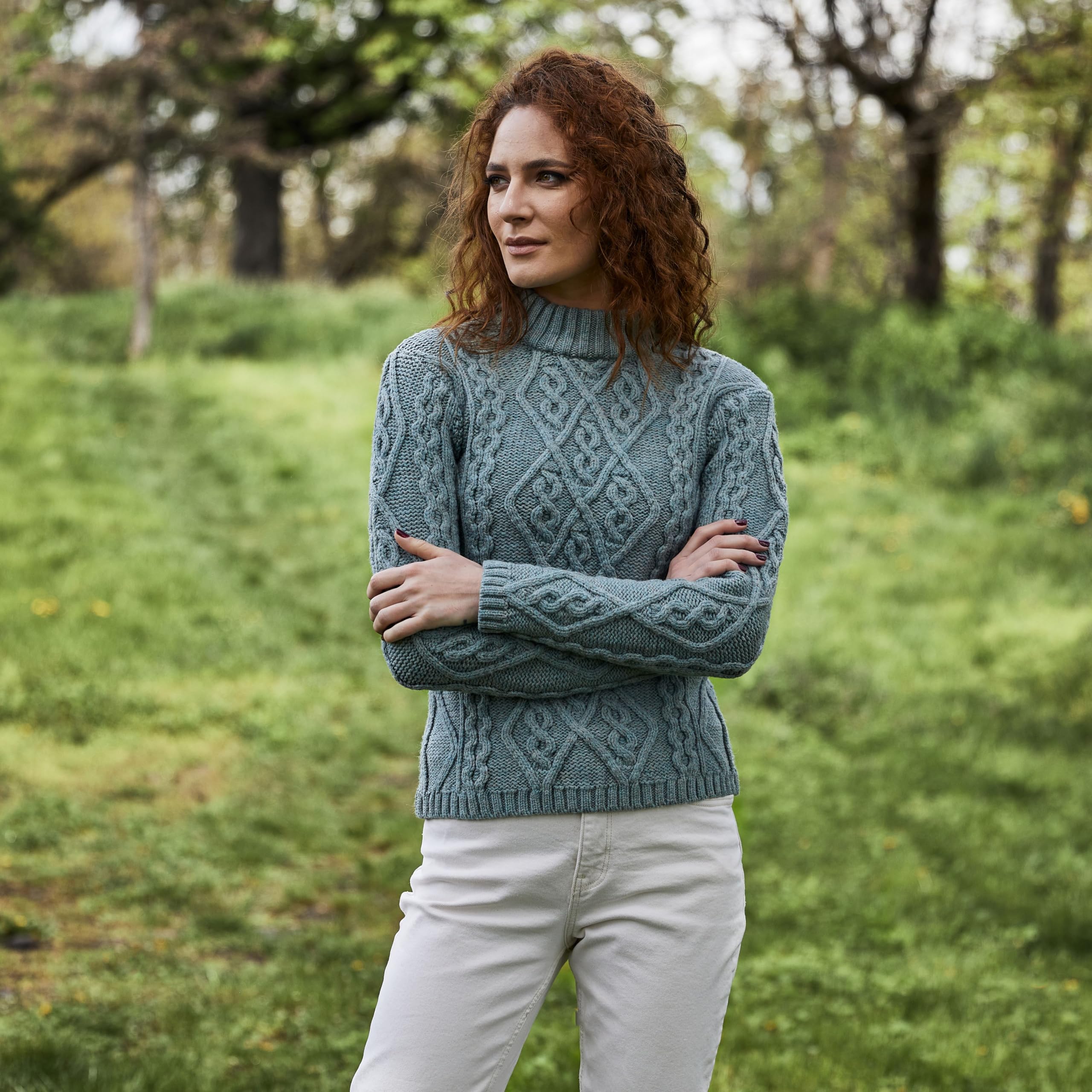 SAOL Women's Irish Cable Knit Wool Sweater - Warm Winter Pullover for Casual Outfits & Cozy Home Wear