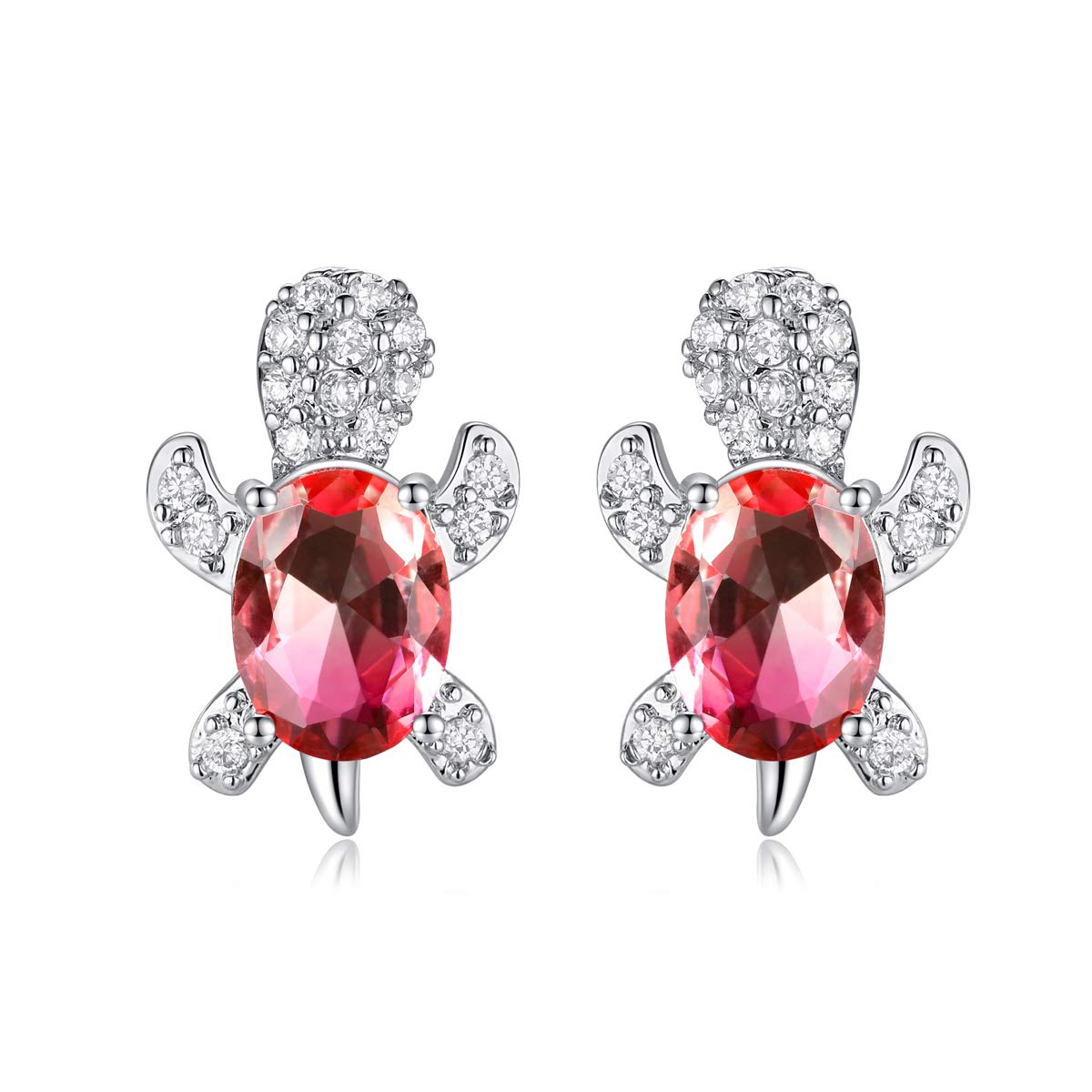 Tourmaline Sea Turtle Stud Earrings for Women - Genuine Cubic Zirconia Beach Jewelry - Cute Animal Earrings Gift for Girls & Women - Perfect for Summer Vacations, Beach Parties & Casual Wear
