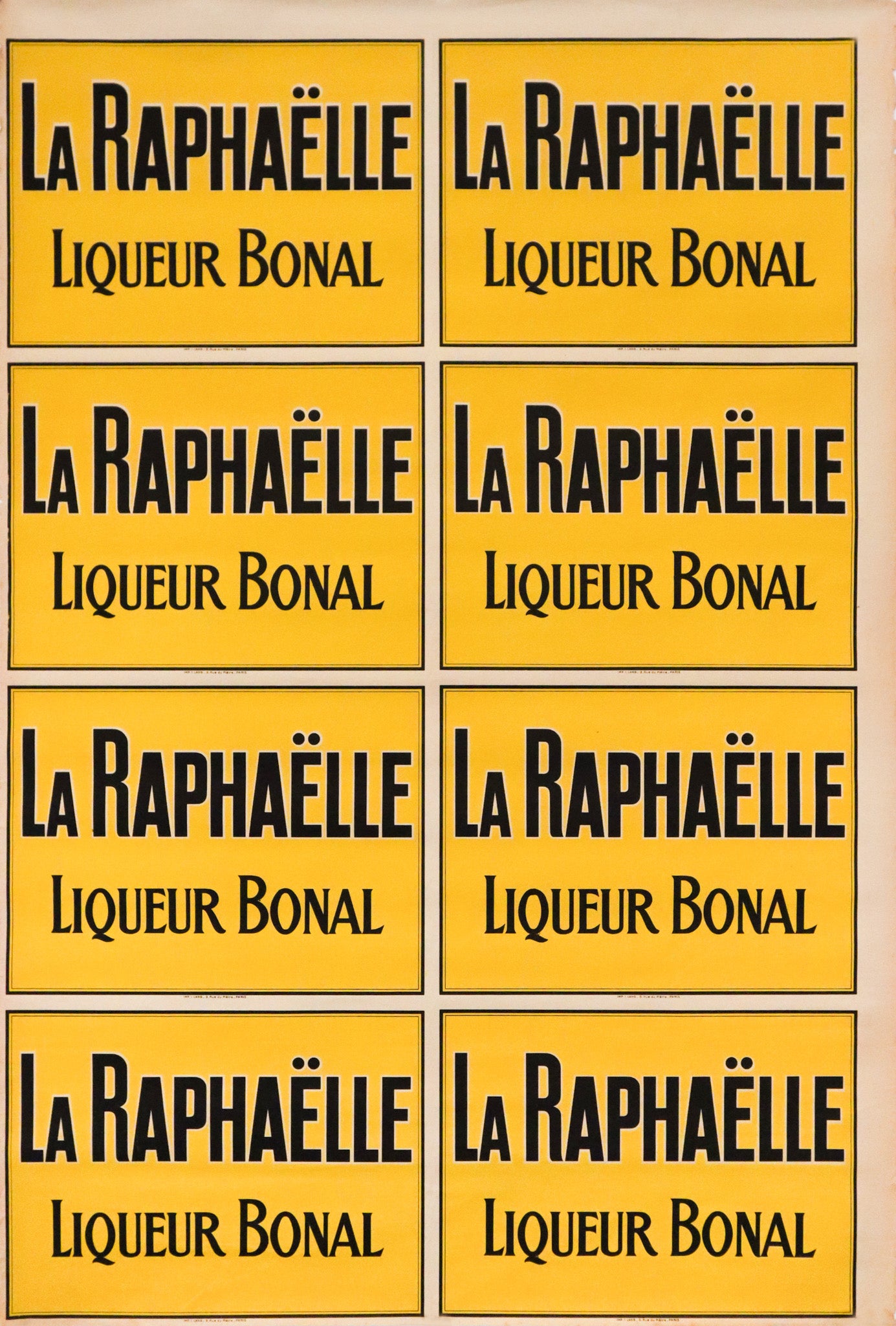 Vintage 1920s French Alcohol Poster - La Raphaelle Retro Art Print (Black Text/Yellow Background) - Perfect for Bar Decor, Man Cave Wall Art & Vintage Home Decor